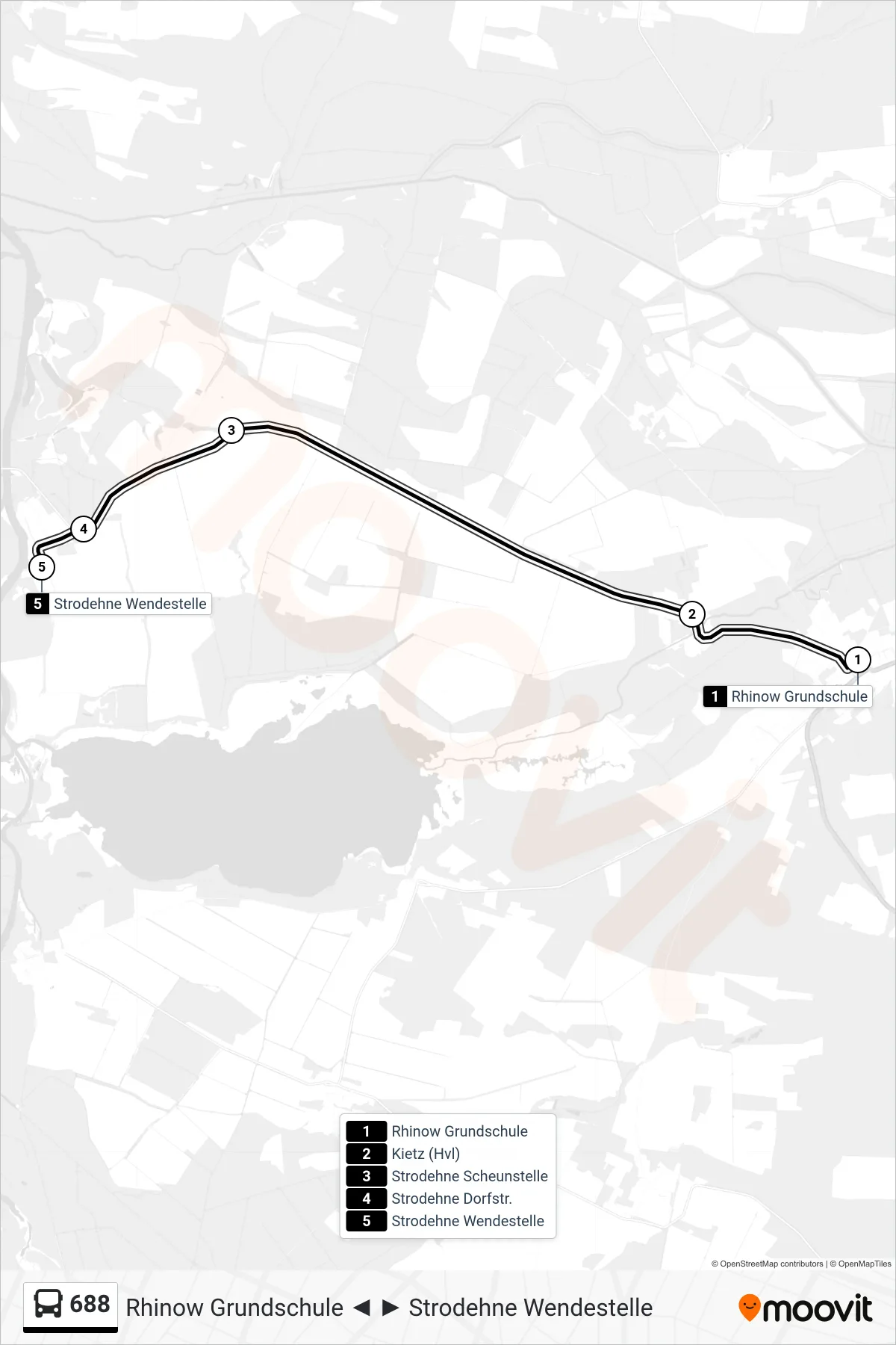 Linie 688 (Bus) Richtung Strodehne Wendestelle: Route und Haltestellen auf der Karte