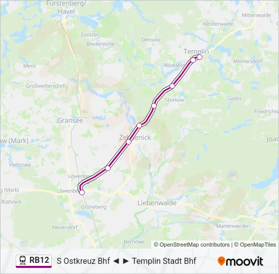 Поезд RB12: карта маршрута