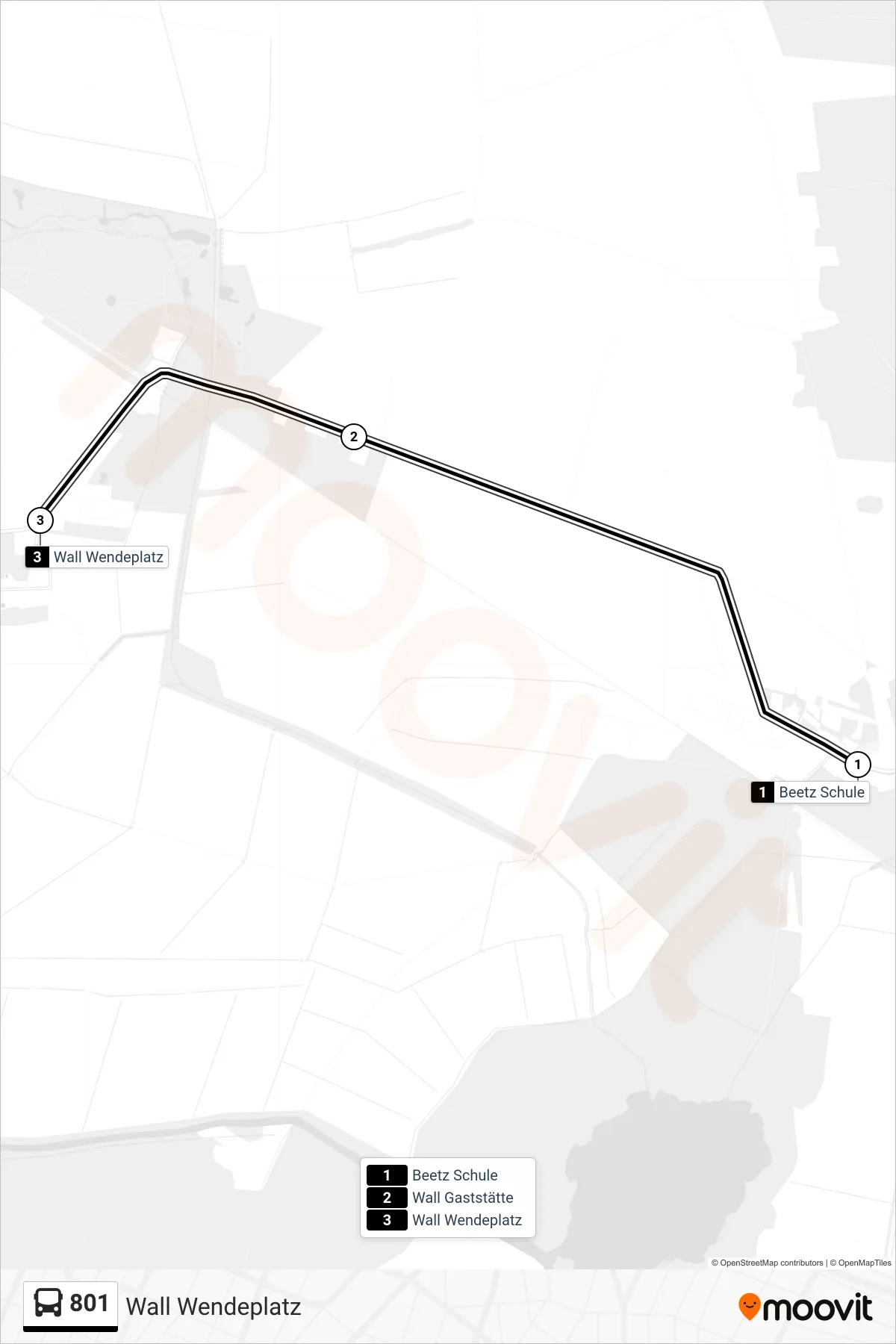 Linie 801 (Bus) Richtung Wall Wendeplatz: Route und Haltestellen auf der Karte