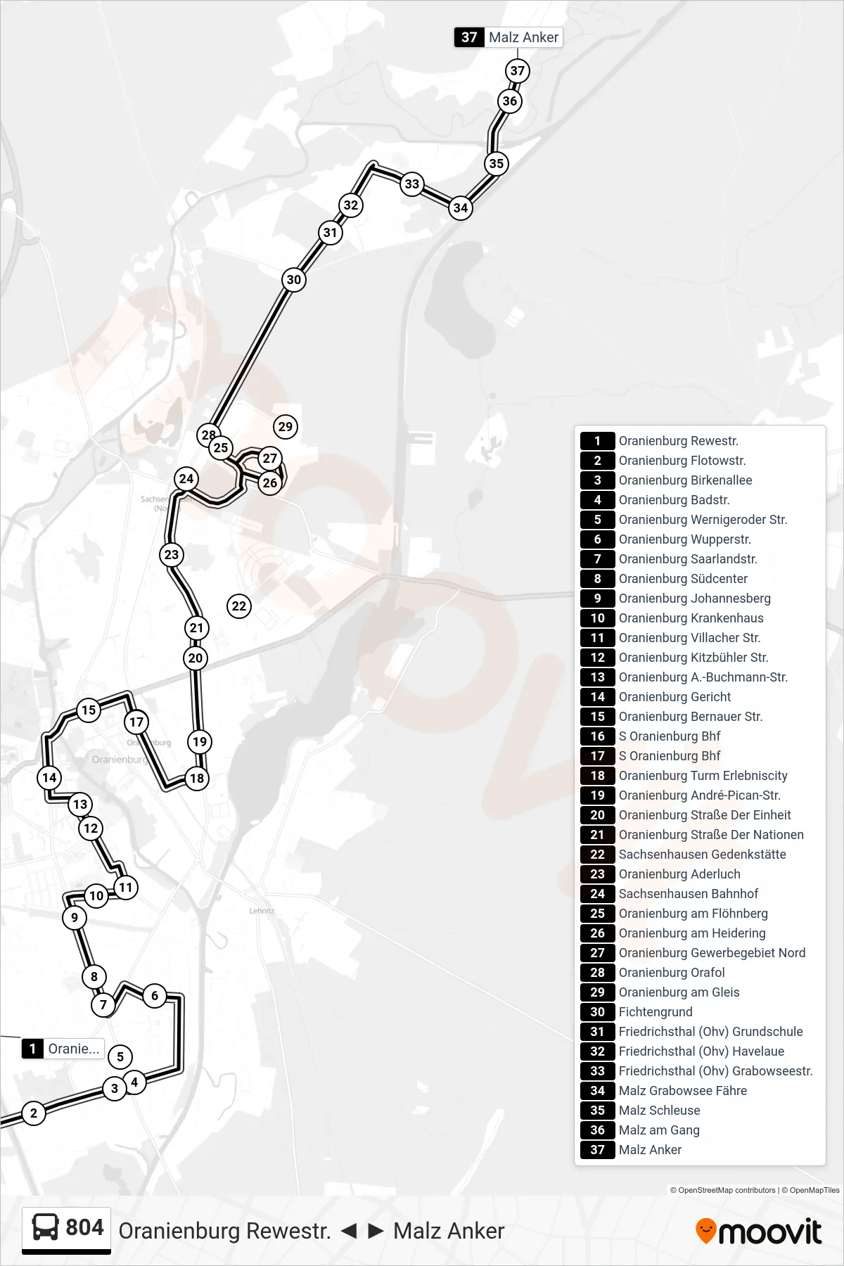 Linie 804 (Bus) Richtung Malz Anker: Route und Haltestellen auf der Karte