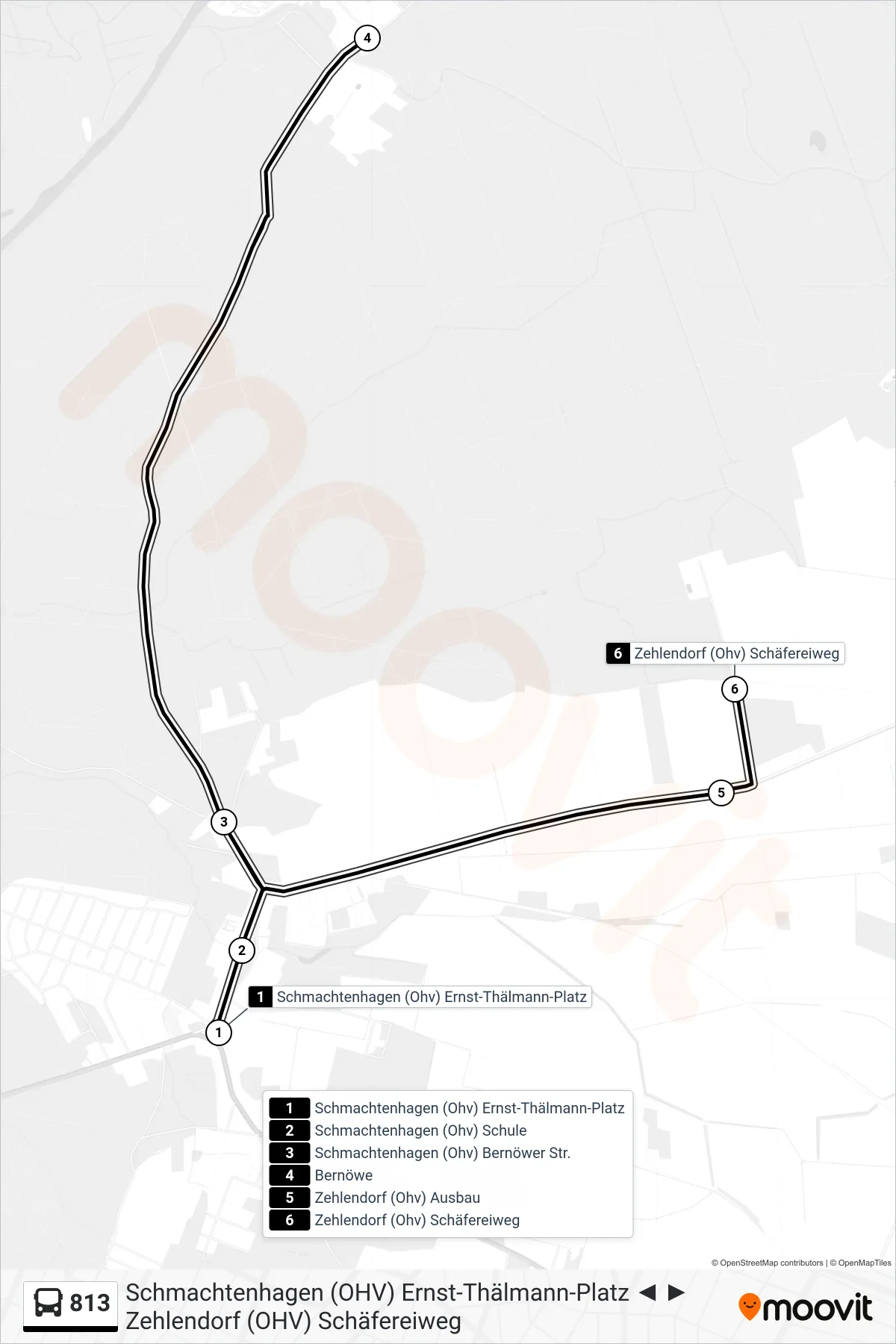 Linie 813 (Bus) Richtung Zehlendorf (Ohv) Schäfereiweg: Route und Haltestellen auf der Karte