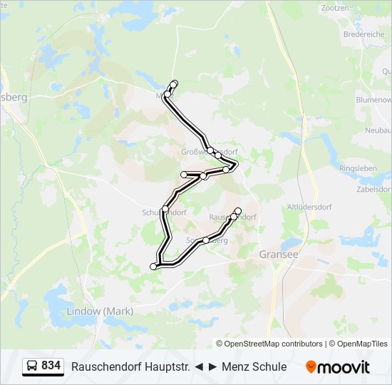 834 bus Line Map