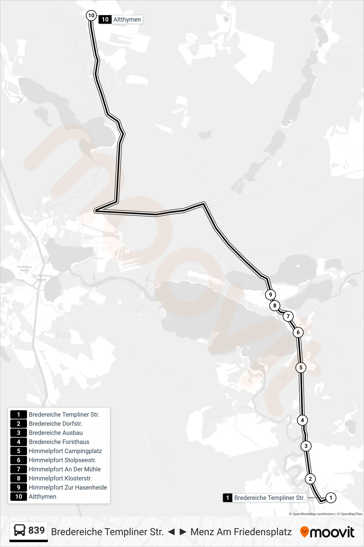 Linie 839 (Bus) Richtung Altthymen: Route und Haltestellen auf der Karte