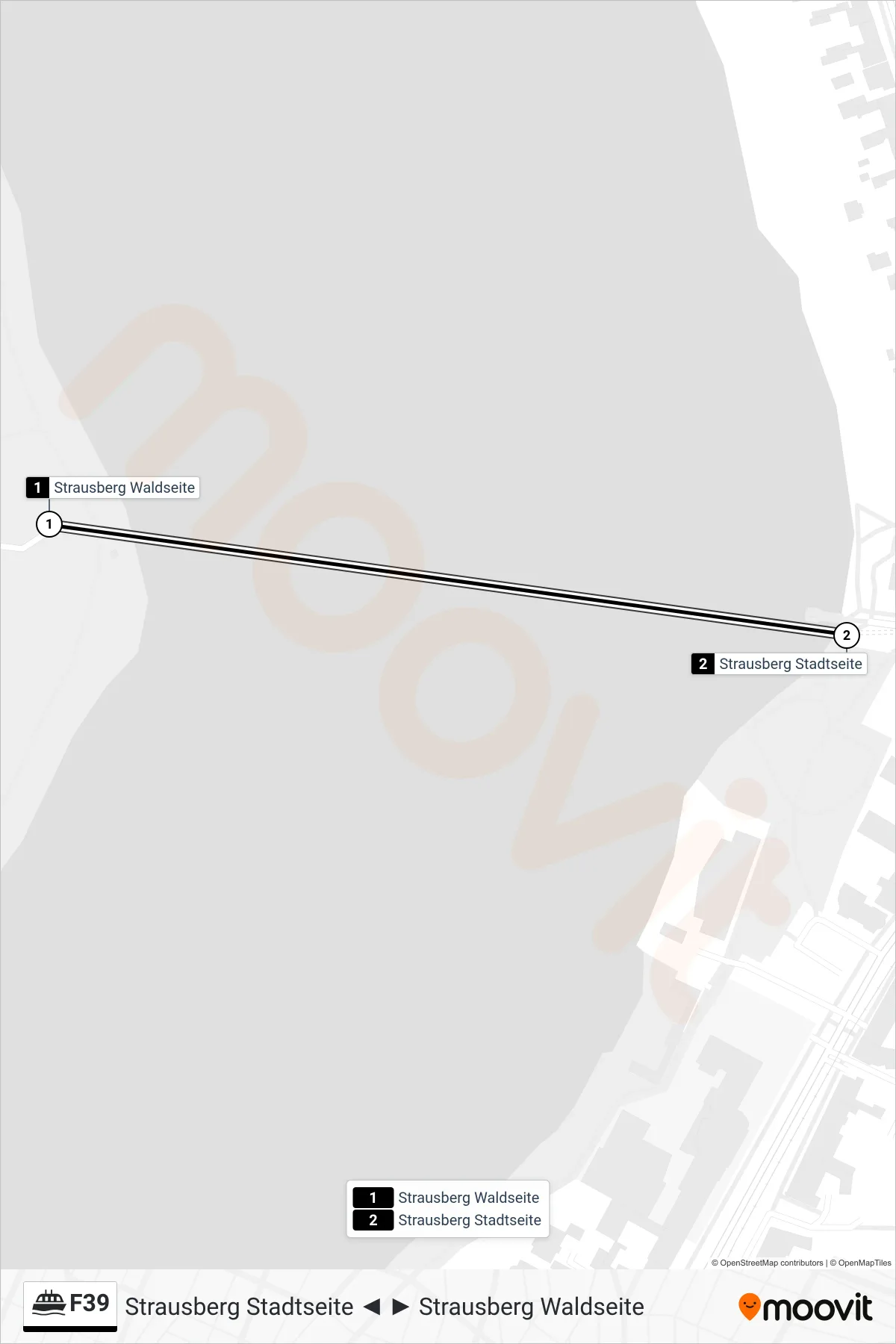 F39 ferry Line (Strausberg Stadtseite) route and stops on a map