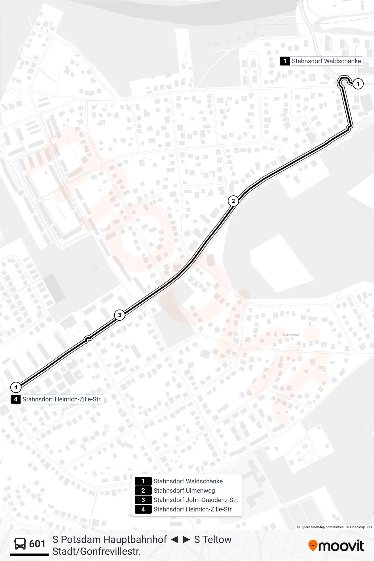 601 bus Line (Stahnsdorf Heinrich-Zille-Str.) route and stops on a map