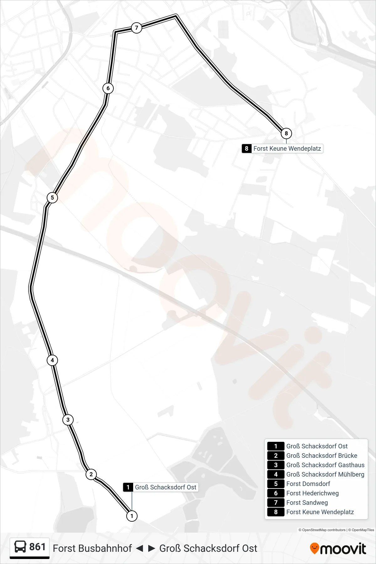Linie 861 (Bus) Richtung Forst Keune Wendeplatz: Route und Haltestellen auf der Karte