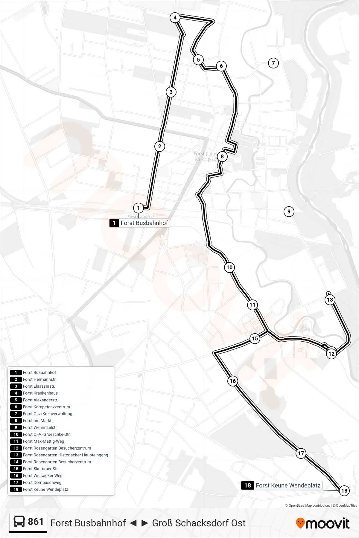 Linie 861 (Bus) Richtung Forst Keune Wendeplatz: Route und Haltestellen auf der Karte