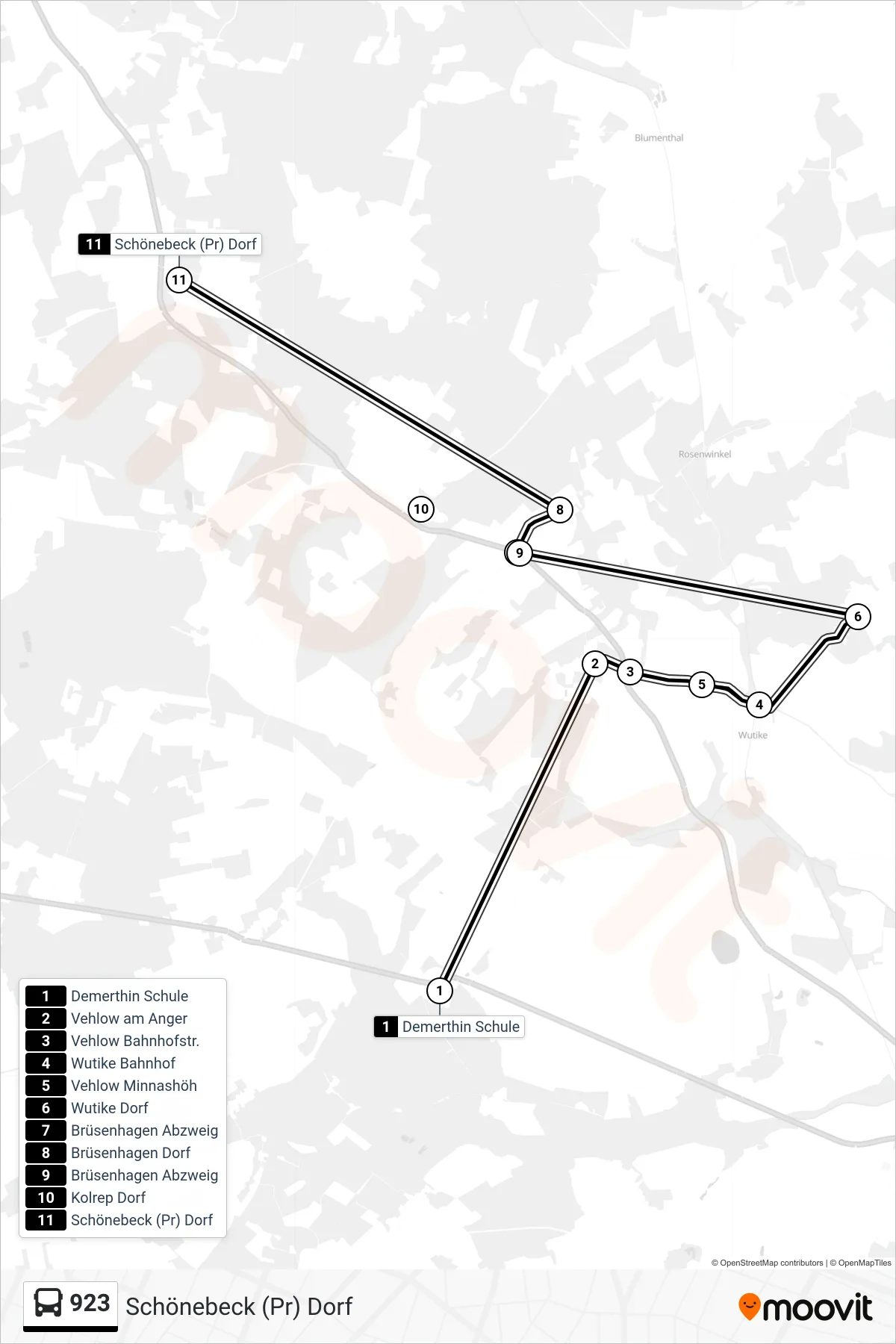 Linie 923 (Bus) Richtung Schönebeck (Pr) Dorf: Route und Haltestellen auf der Karte