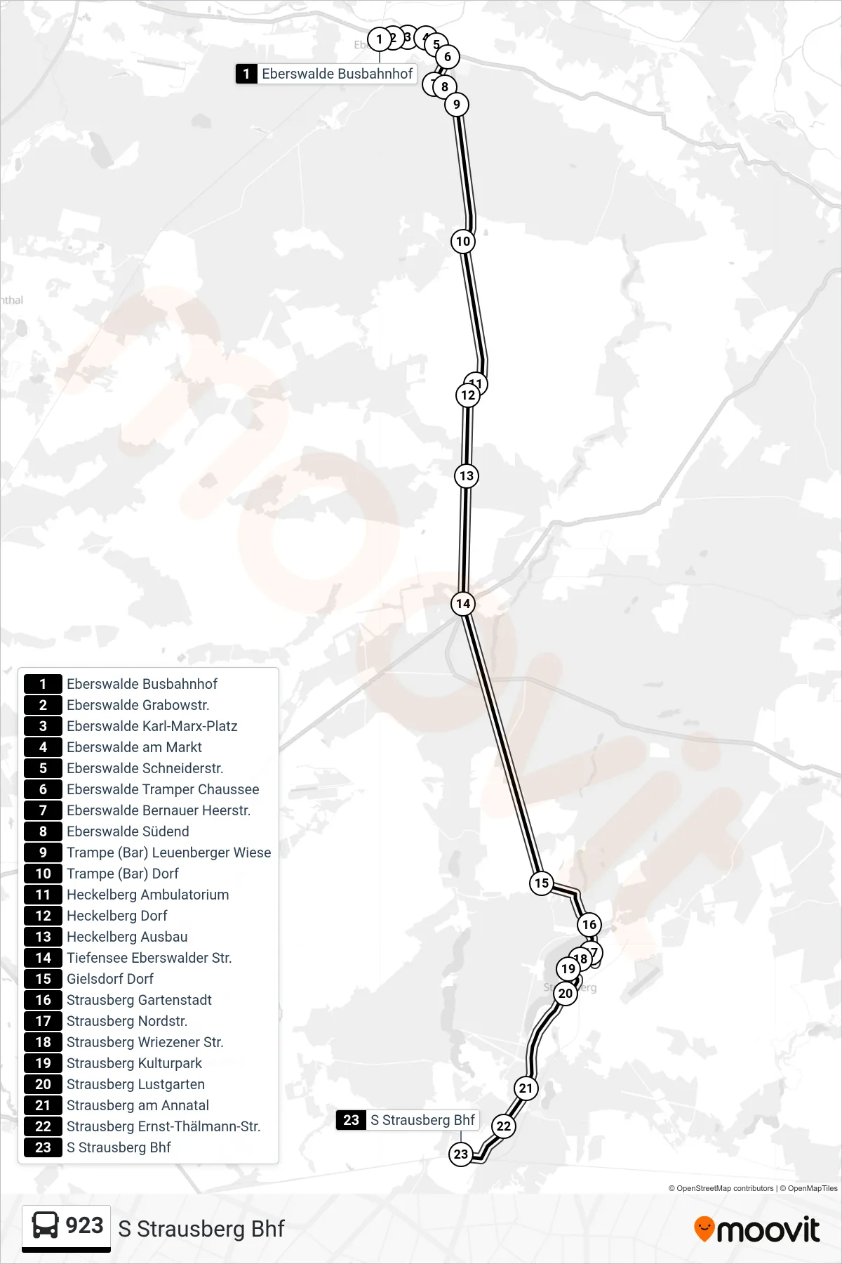 Linie 923 (Bus) Richtung S Strausberg Bhf: Route und Haltestellen auf der Karte