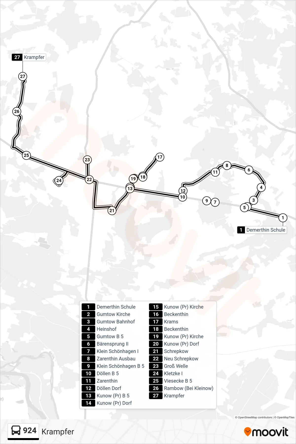 Linie 924 (Bus) Richtung Krampfer: Route und Haltestellen auf der Karte