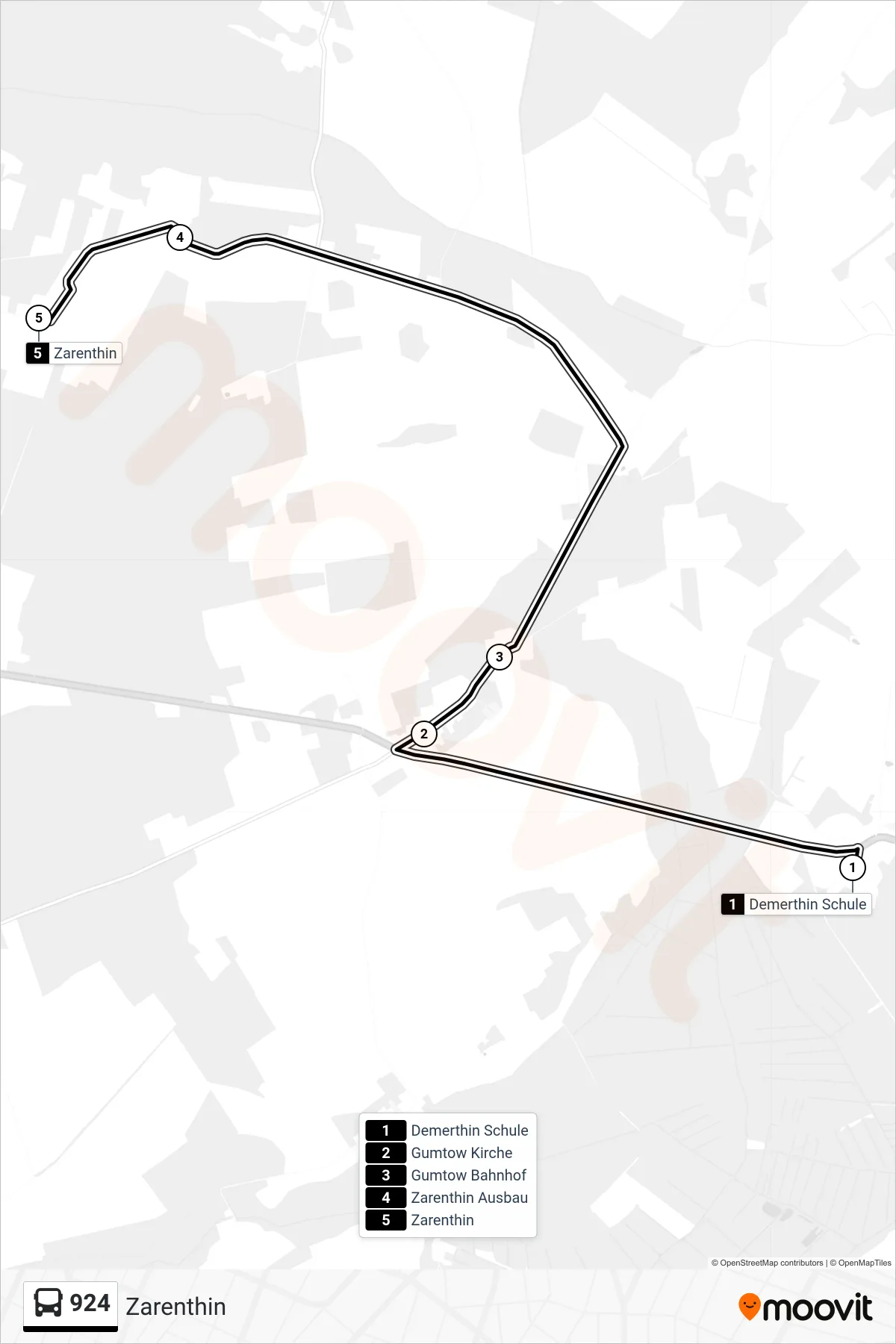 Linie 924 (Bus) Richtung Zarenthin: Route und Haltestellen auf der Karte