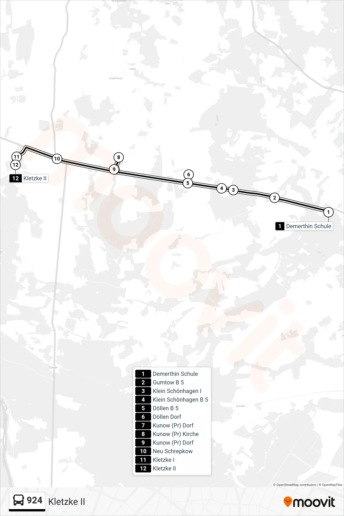 Linie 924 (Bus) Richtung Kletzke II: Route und Haltestellen auf der Karte