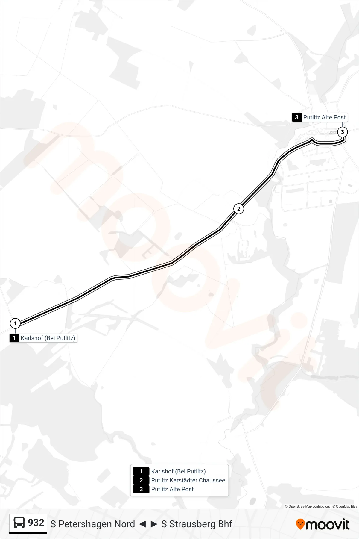 Linie 932 (Bus) Richtung Putlitz Alte Post: Route und Haltestellen auf der Karte