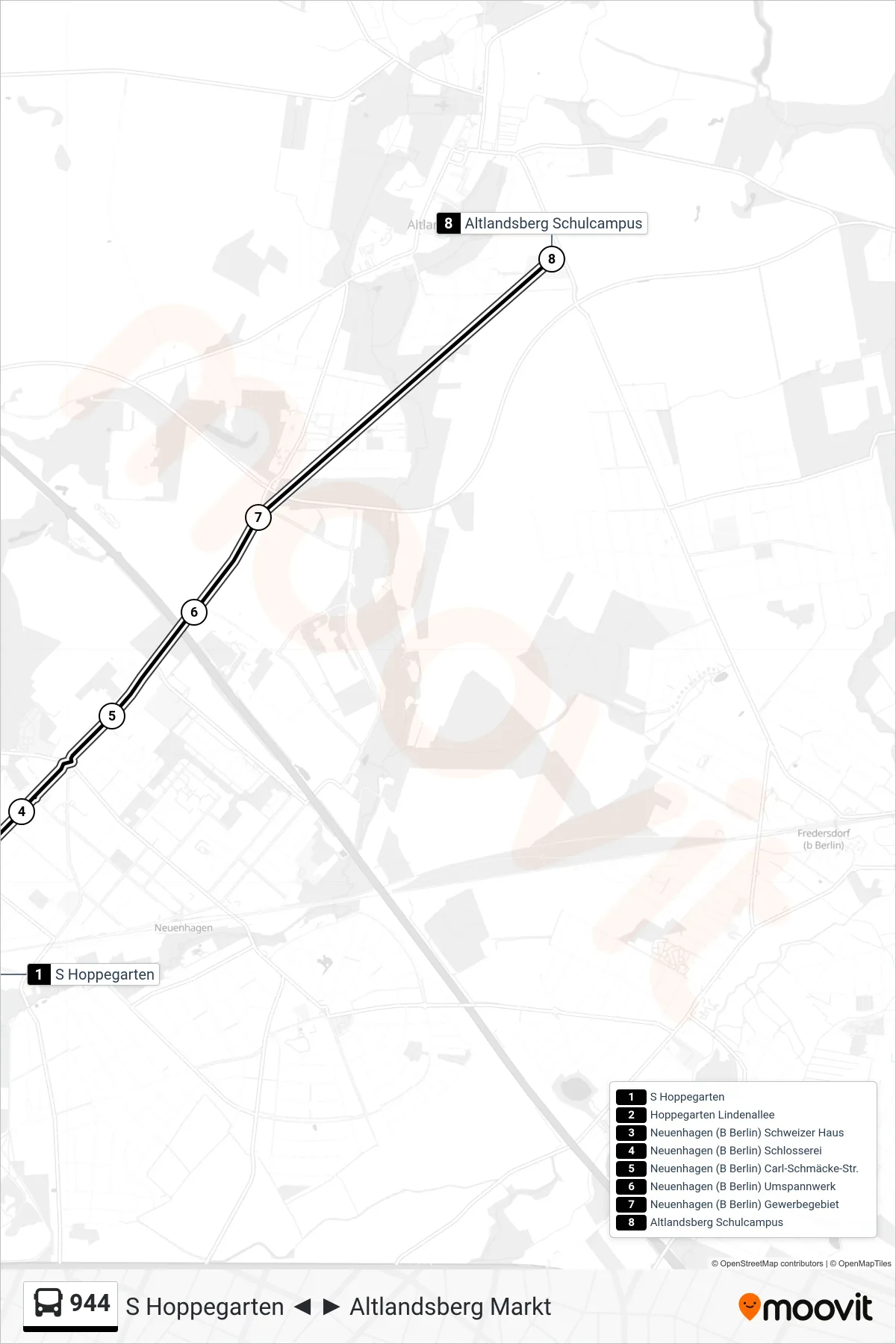 Linie 944 (Bus) Richtung Altlandsberg Schulcampus: Route und Haltestellen auf der Karte