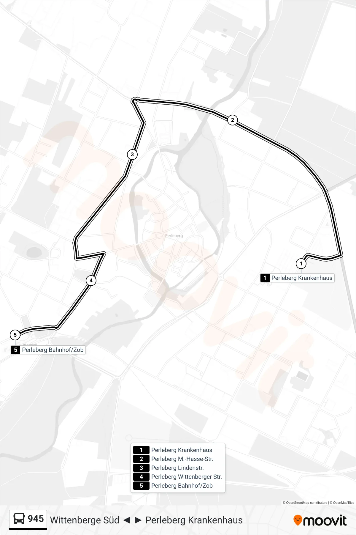 Linie 945 (Bus) Richtung Perleberg Bahnhof/Zob: Route und Haltestellen auf der Karte