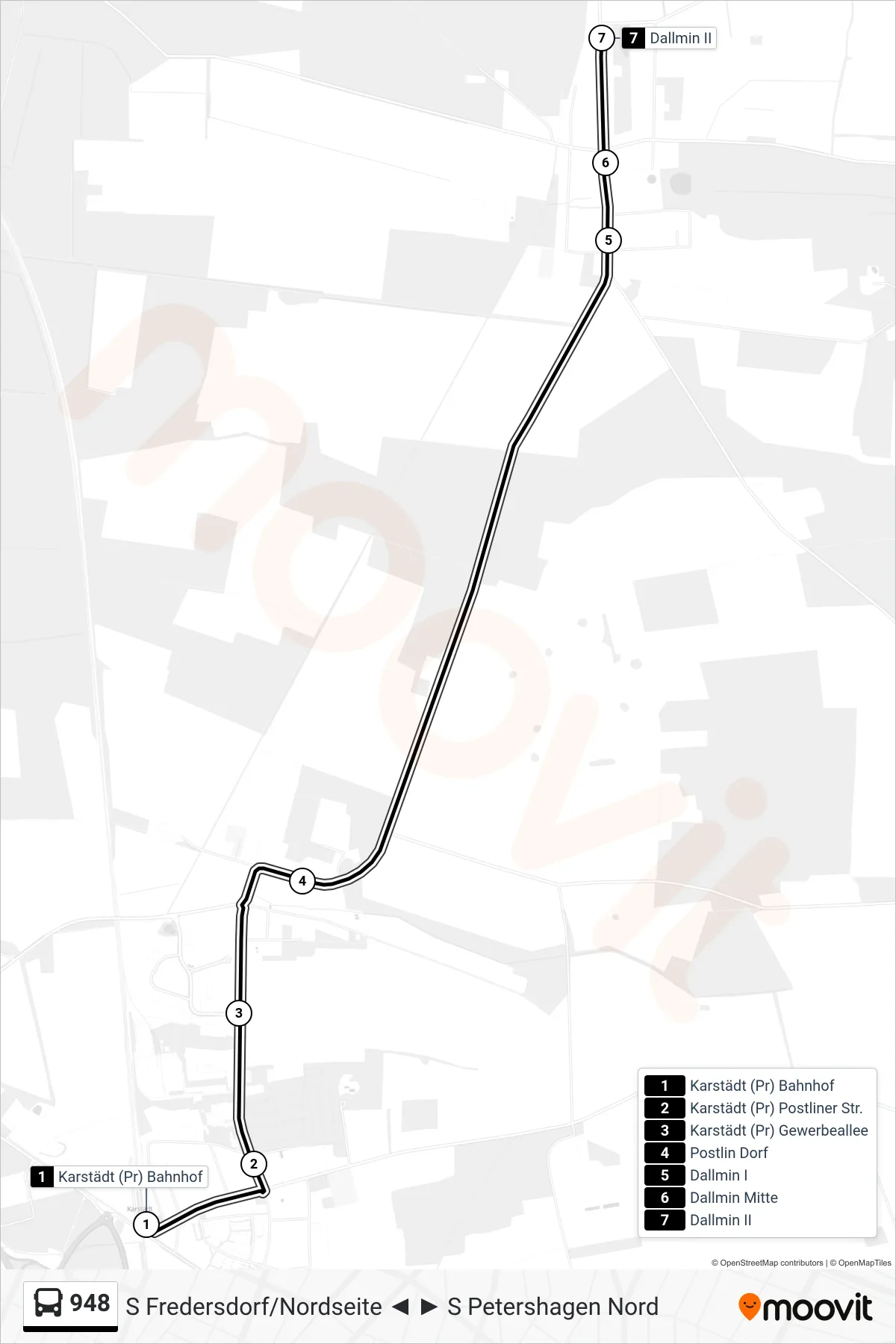Linie 948 (Bus) Richtung Dallmin II: Route und Haltestellen auf der Karte