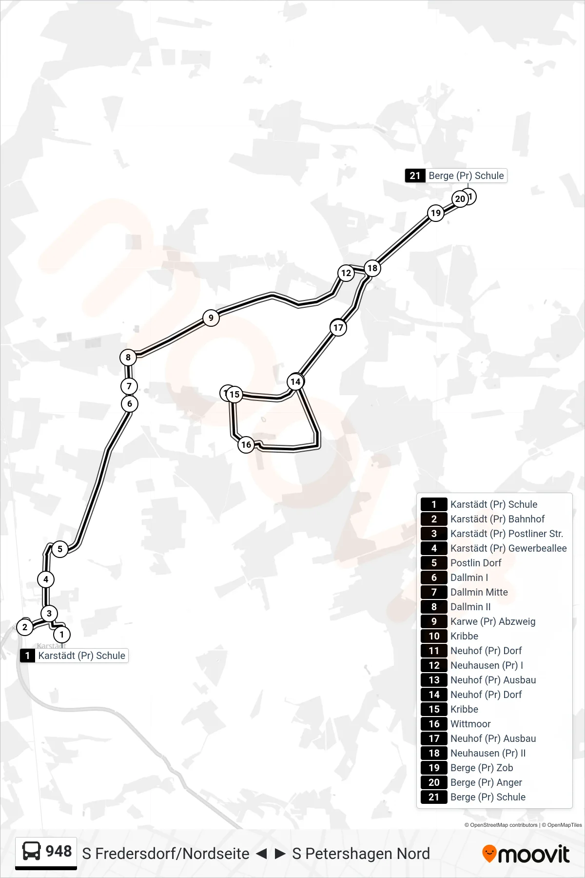 Linie 948 (Bus) Richtung Berge (Pr) Schule: Route und Haltestellen auf der Karte
