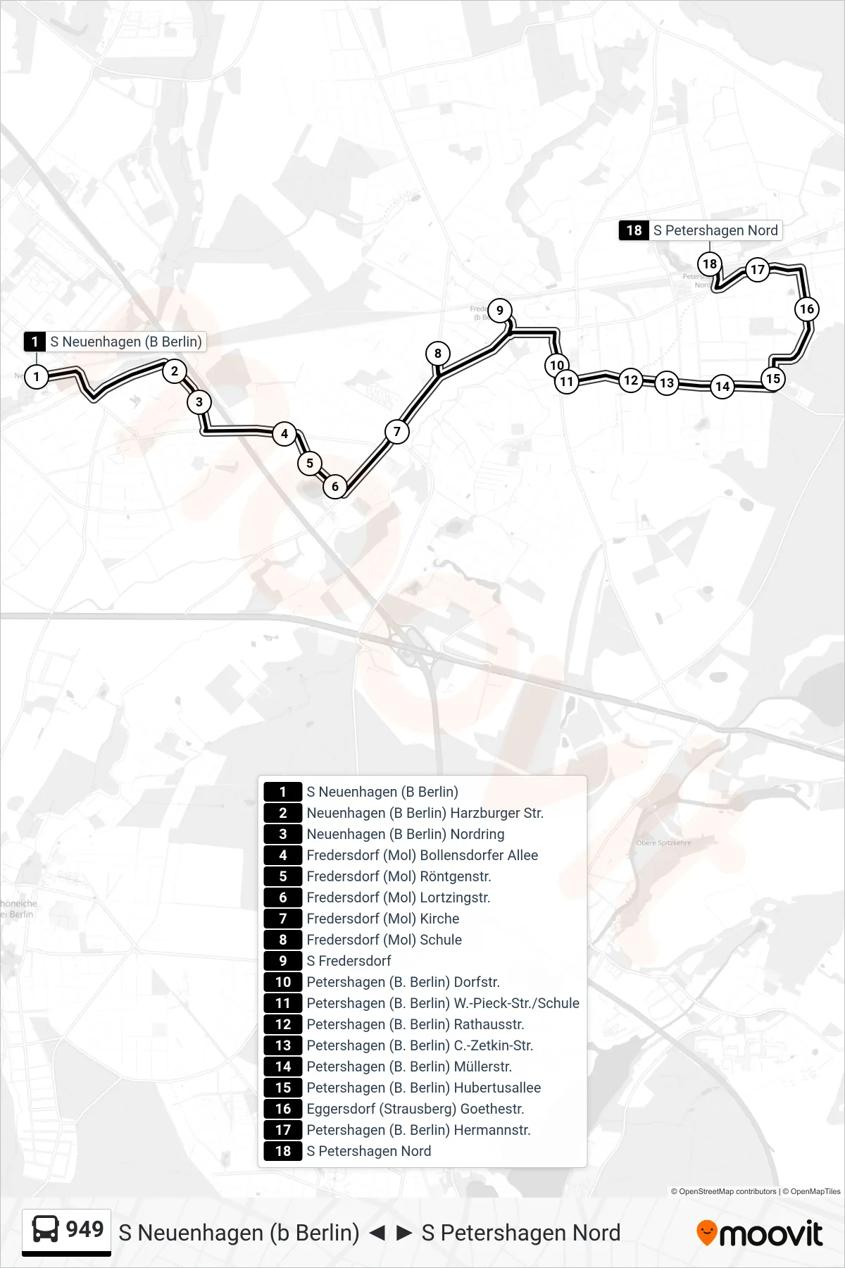 949 bus Line (S Petershagen Nord) route and stops on a map