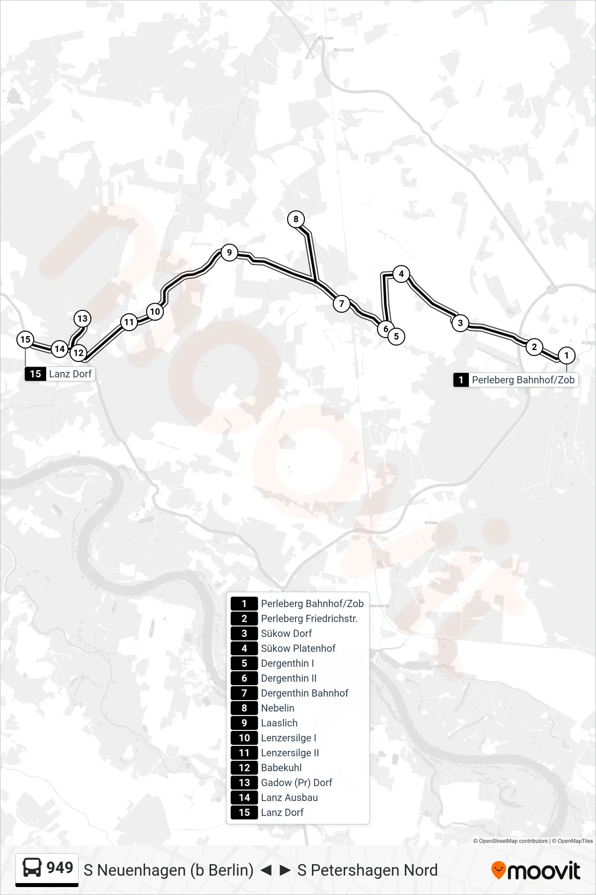 Linie 949 (Bus) Richtung Lanz Dorf: Route und Haltestellen auf der Karte