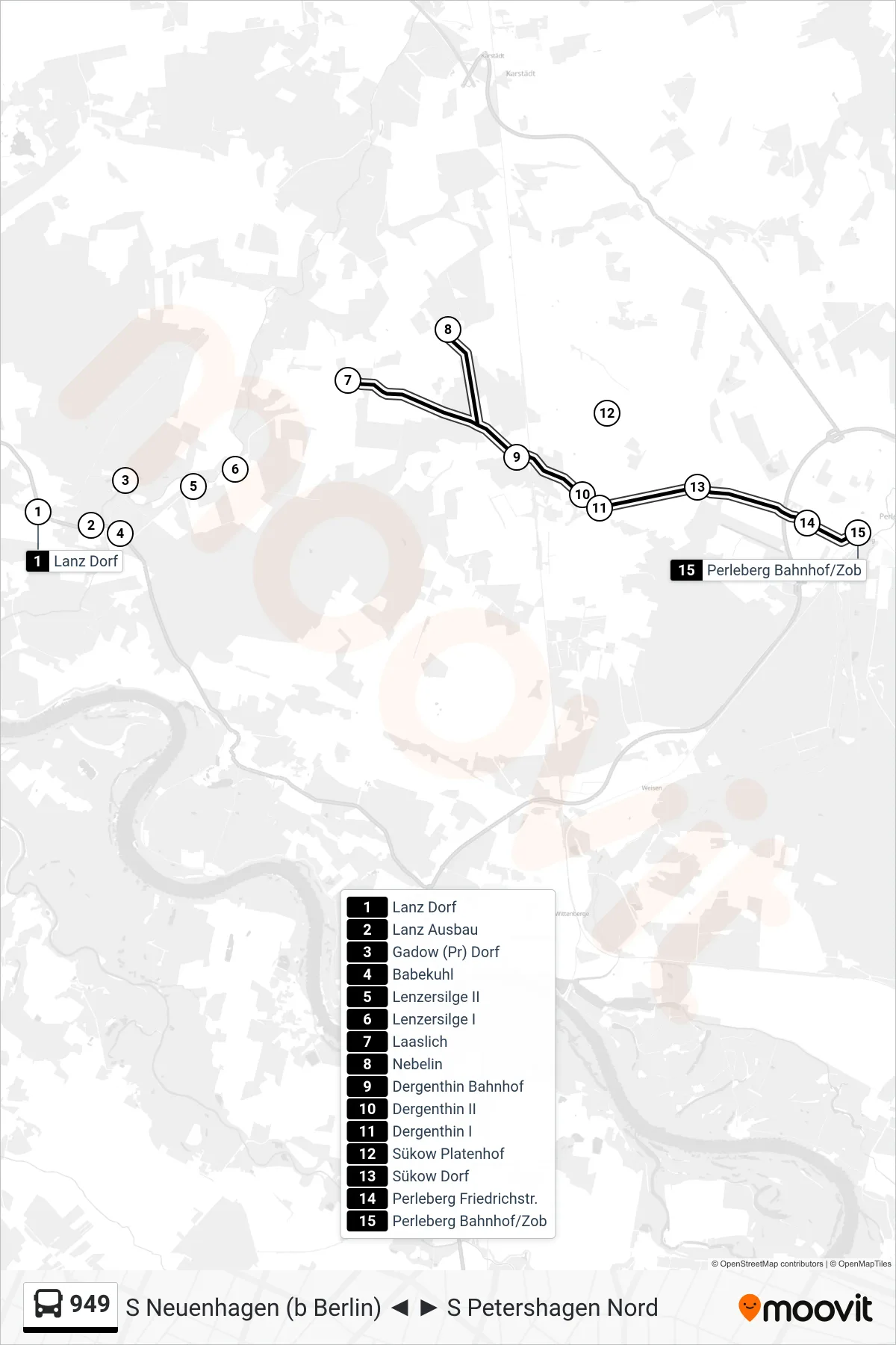 Linie 949 (Bus) Richtung Perleberg Bahnhof/Zob: Route und Haltestellen auf der Karte