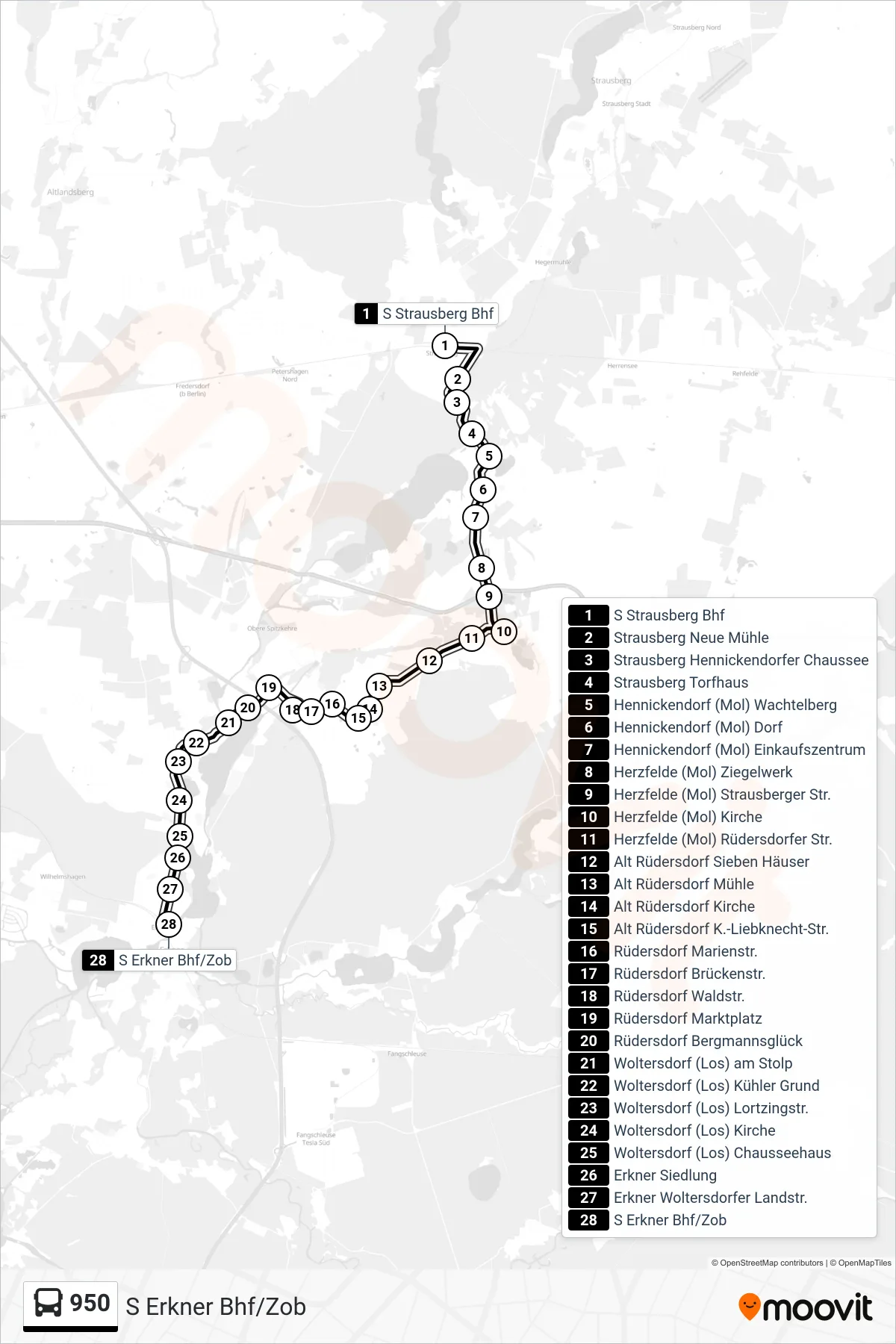 950 bus Line (S Erkner Bhf/Zob) route and stops on a map