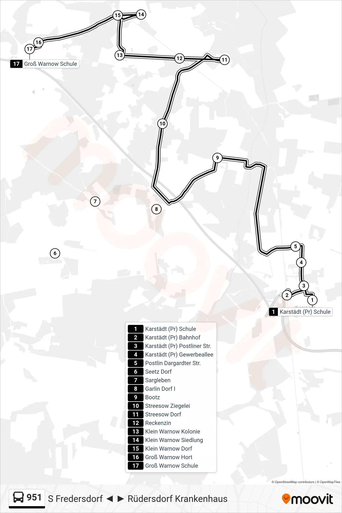 Linie 951 (Bus) Richtung Groß Warnow Schule: Route und Haltestellen auf der Karte