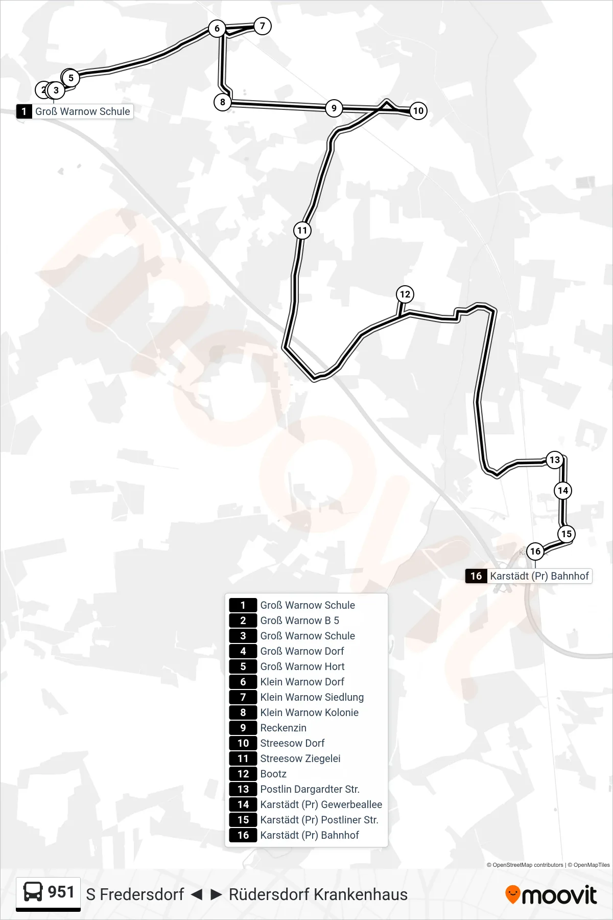 Linie 951 (Bus) Richtung Karstädt (Pr) Bahnhof: Route und Haltestellen auf der Karte