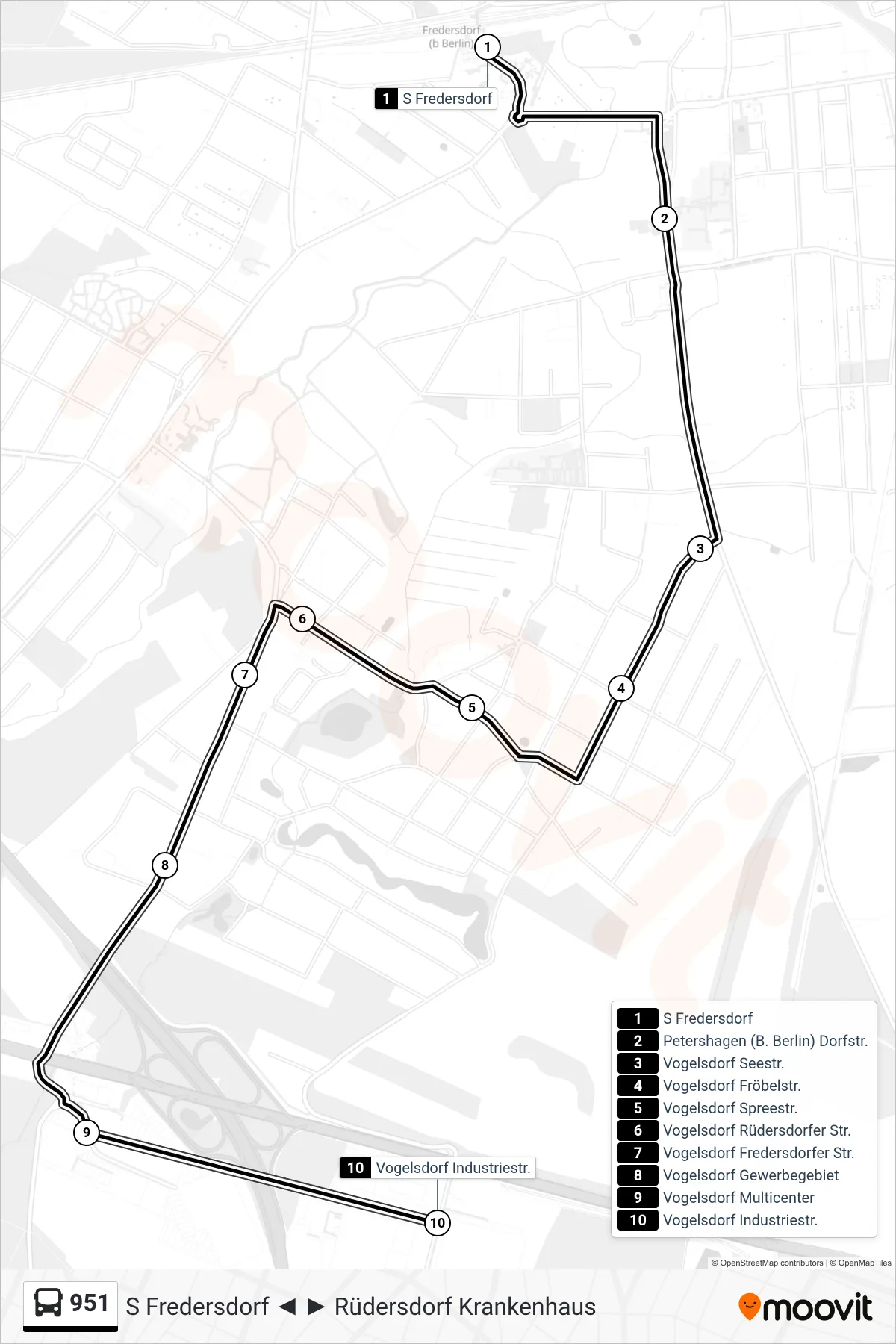 Linie 951 (Bus) Richtung Vogelsdorf Industriestr.: Route und Haltestellen auf der Karte