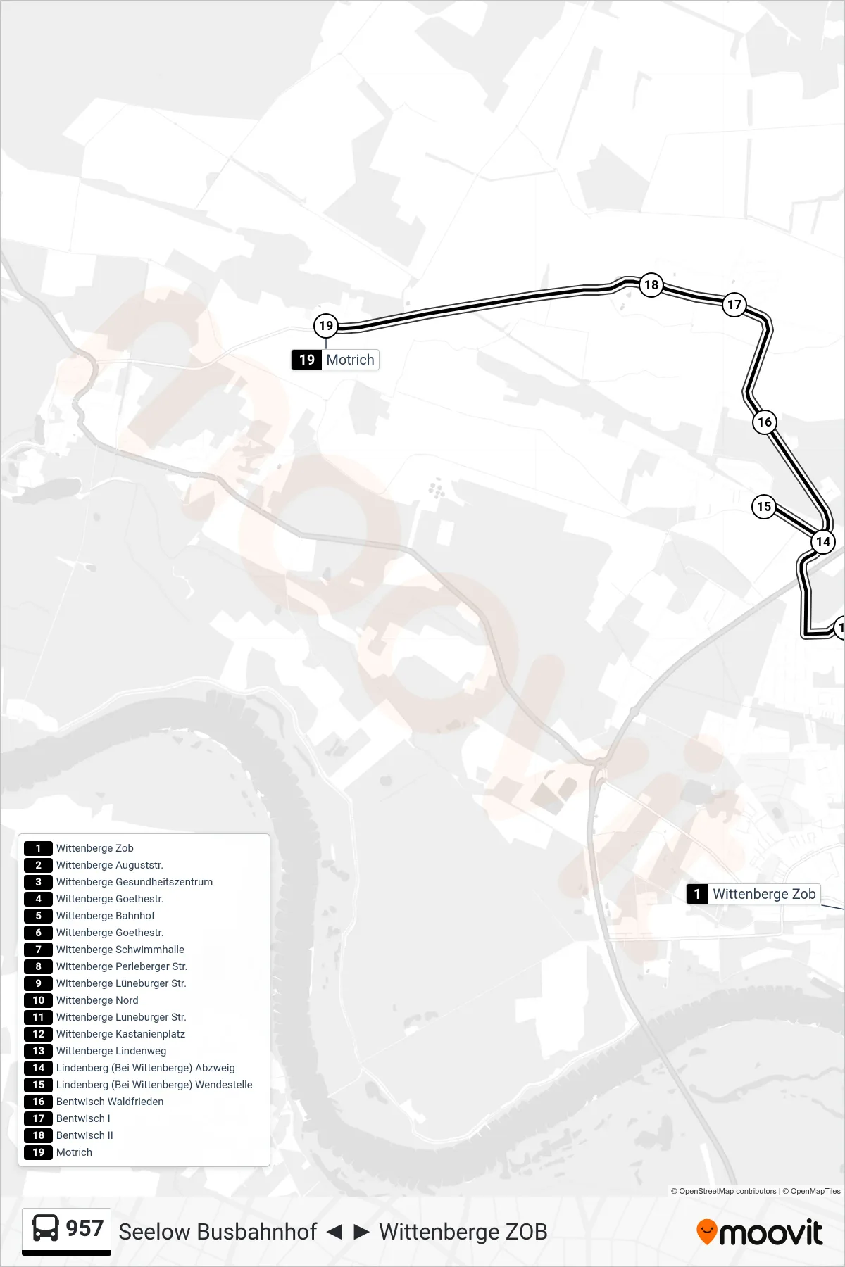 Linie 957 (Bus) Richtung Motrich: Route und Haltestellen auf der Karte