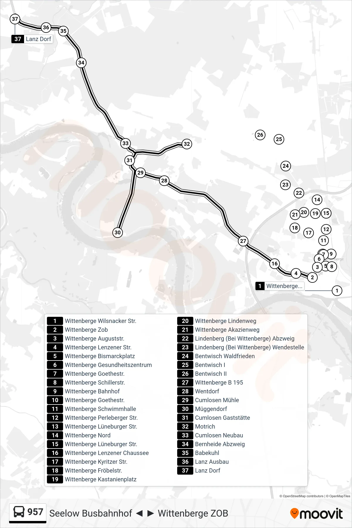 957 bus Line (Lanz Dorf) route and stops on a map
