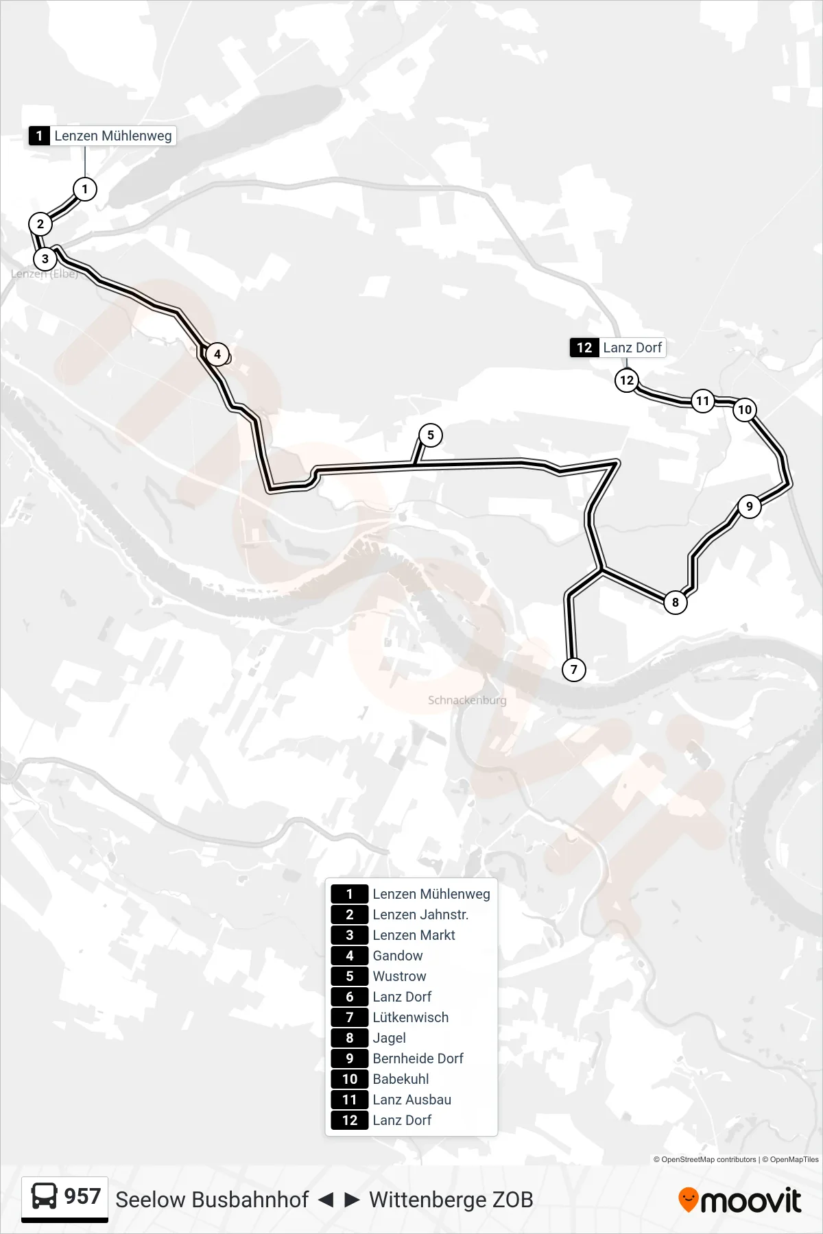 Linie 957 (Bus) Richtung Lanz Dorf: Route und Haltestellen auf der Karte