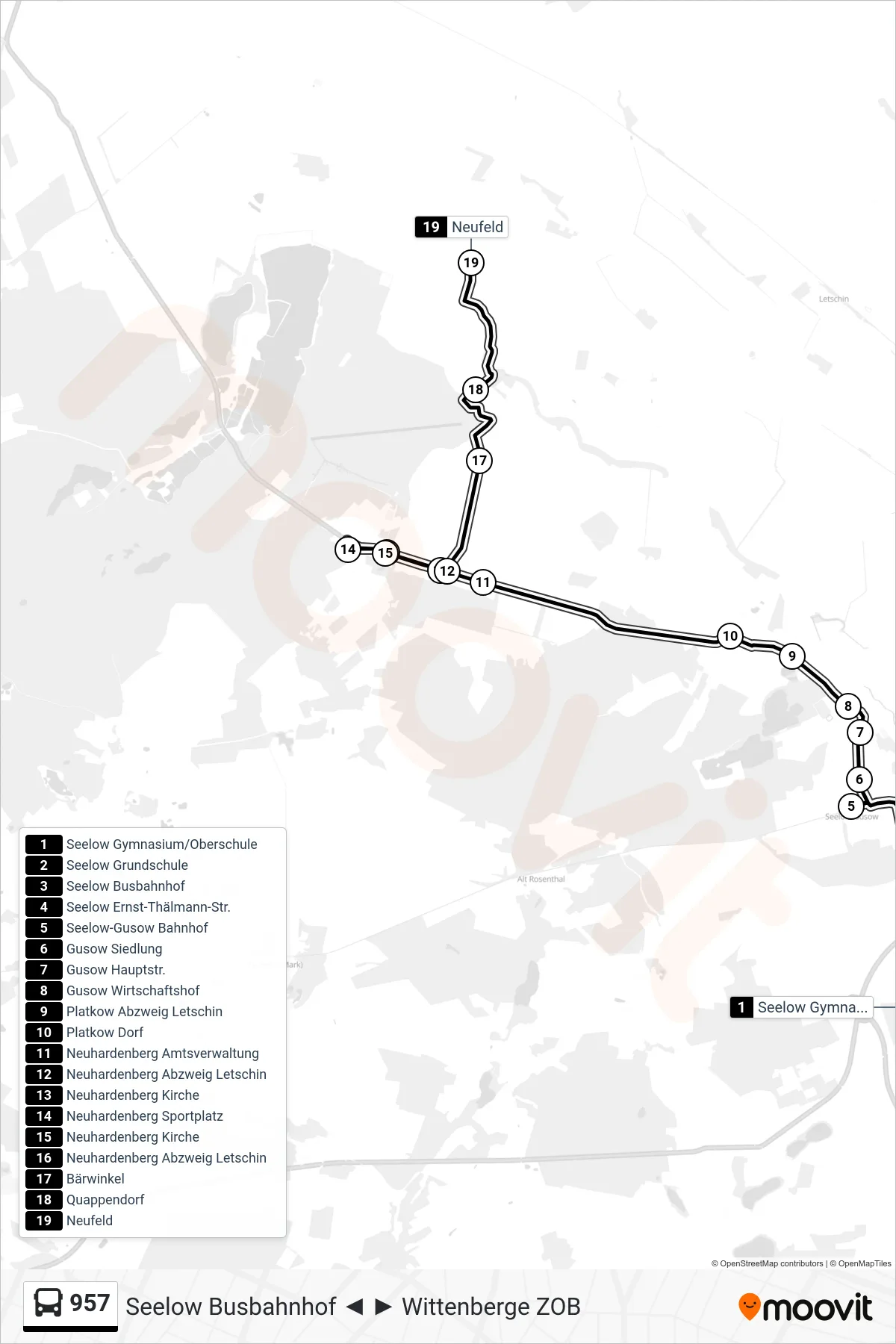 Linie 957 (Bus) Richtung Neufeld: Route und Haltestellen auf der Karte