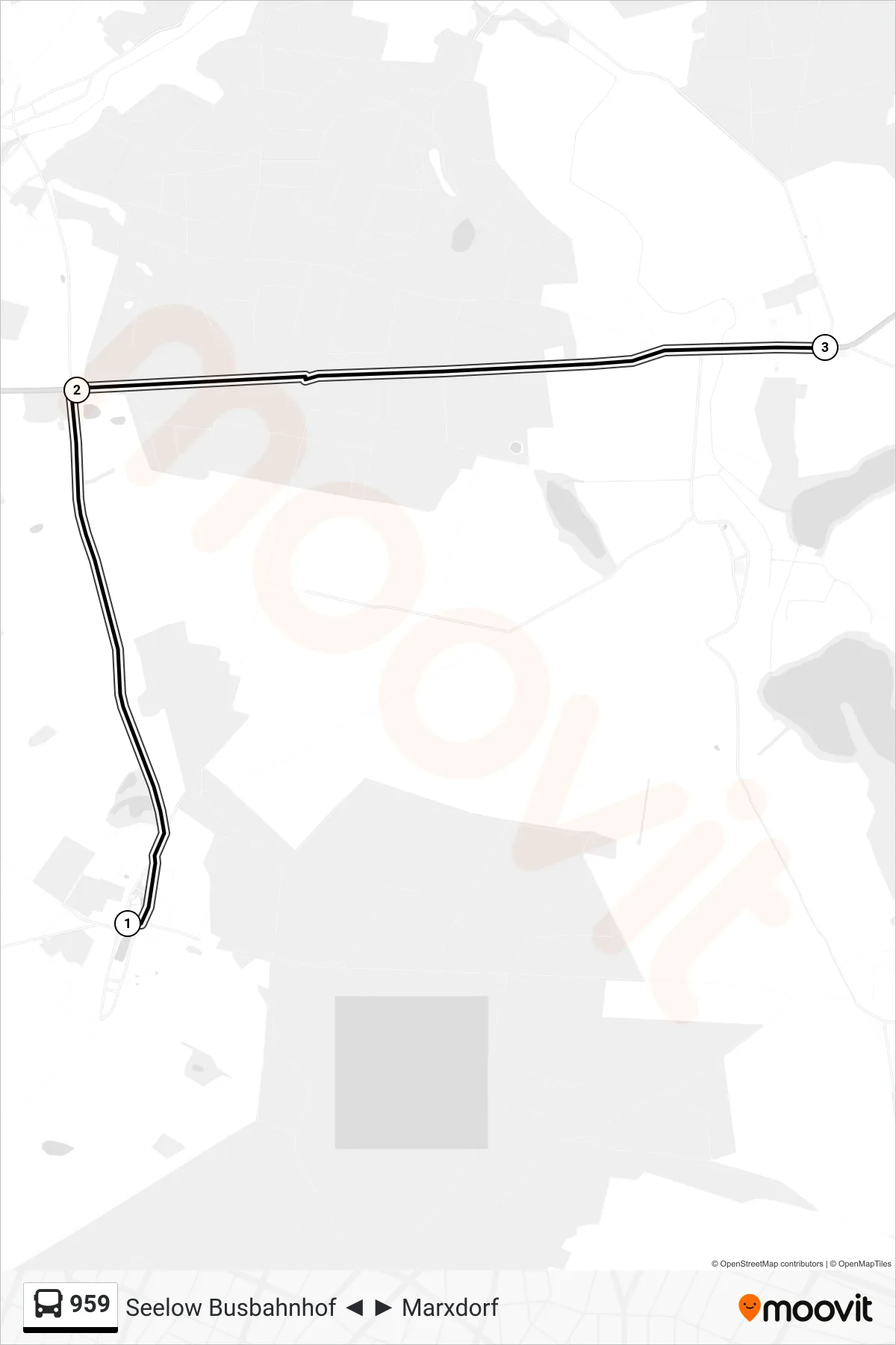 Linie 959 (Bus) Richtung Diedersdorf (Mol) Dorf: Route und Haltestellen auf der Karte