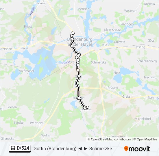 D/524 bus Line Map