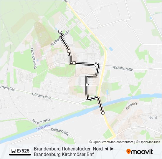 E/525 bus Line Map