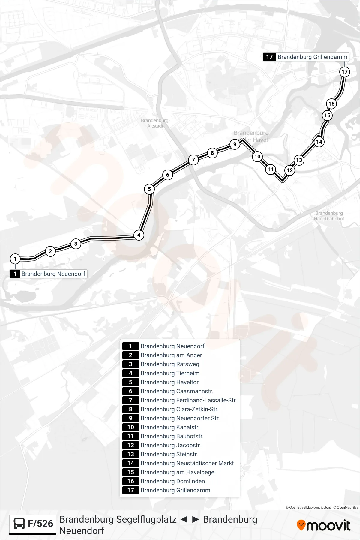F/526 bus Line (Brandenburg Grillendamm) route and stops on a map