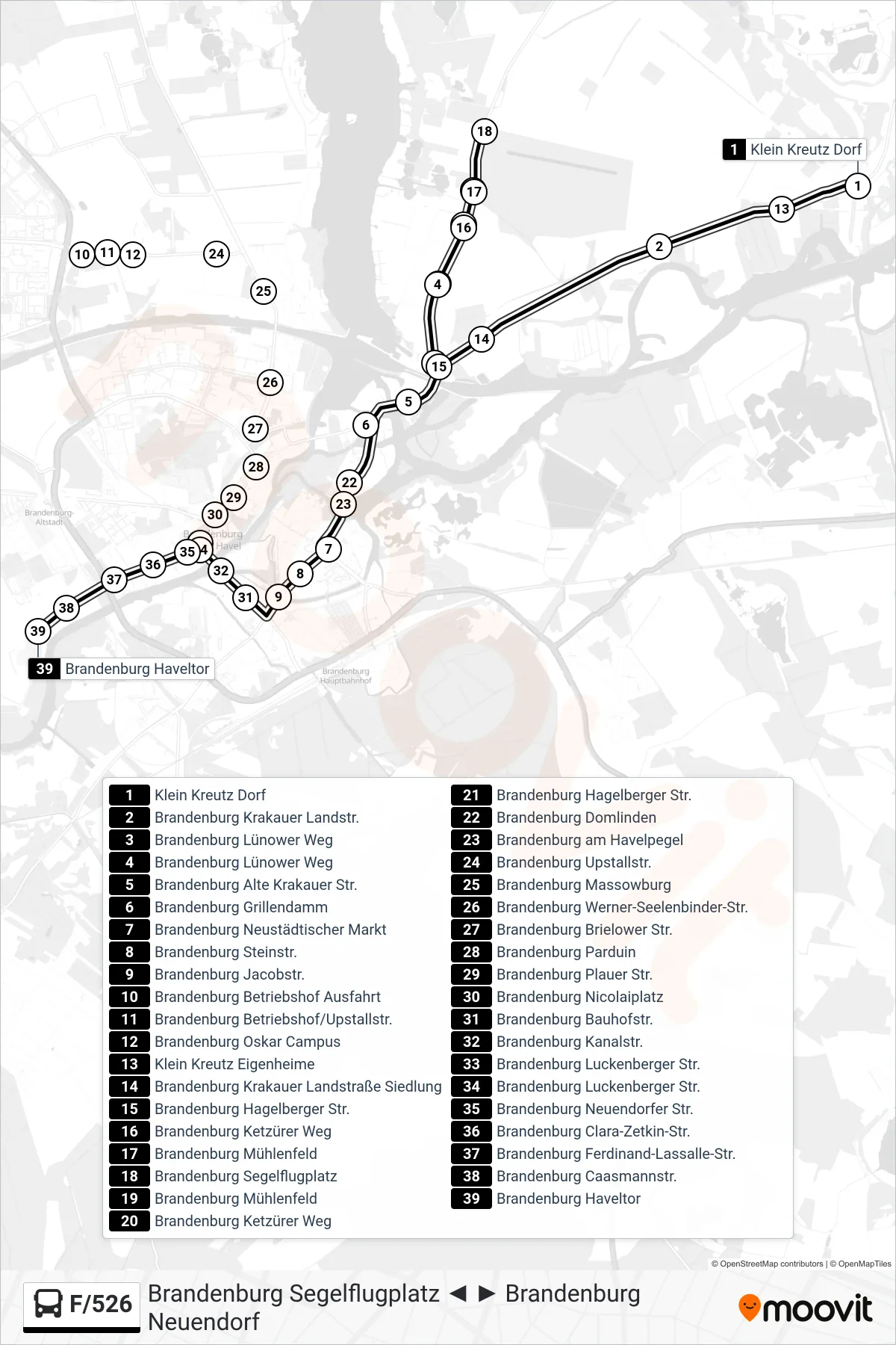 Linie F/526 (Bus) Richtung Brandenburg Haveltor: Route und Haltestellen auf der Karte