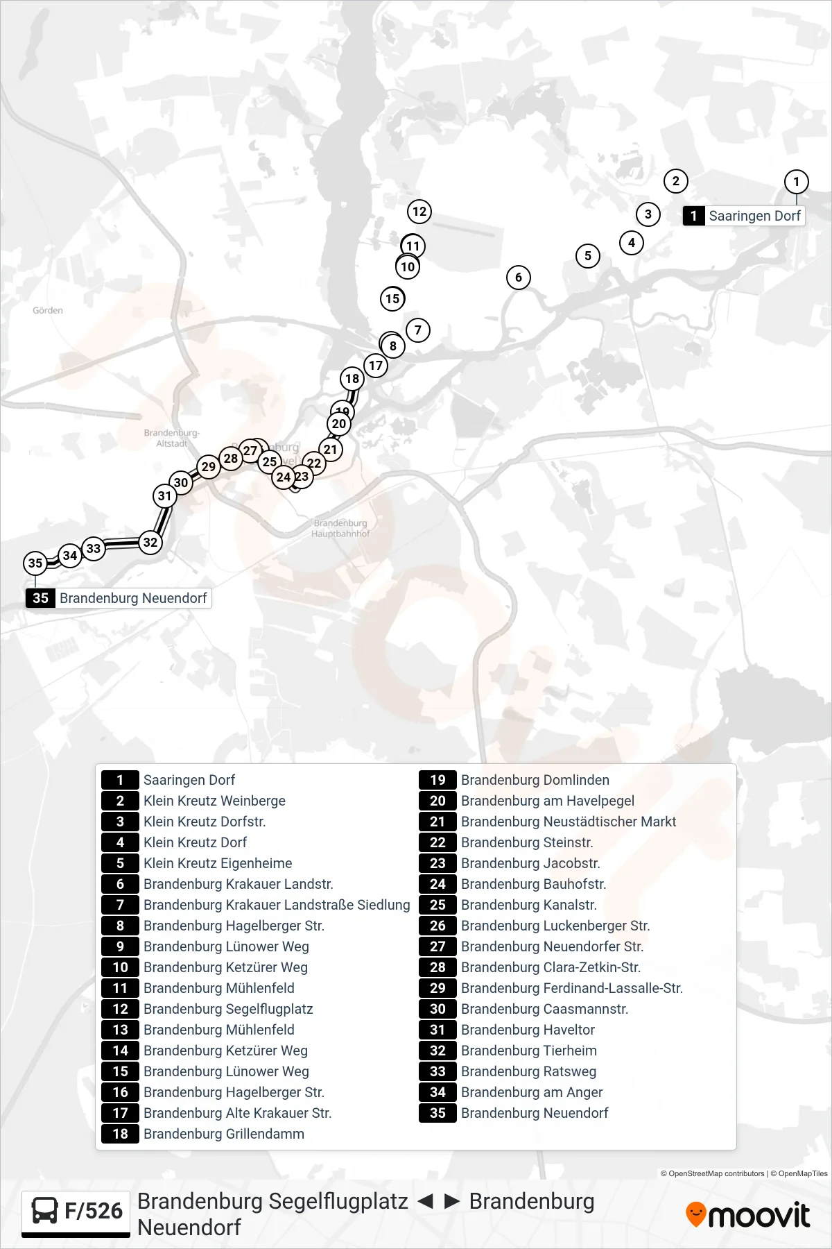 F/526 bus Line (Brandenburg Neuendorf) route and stops on a map