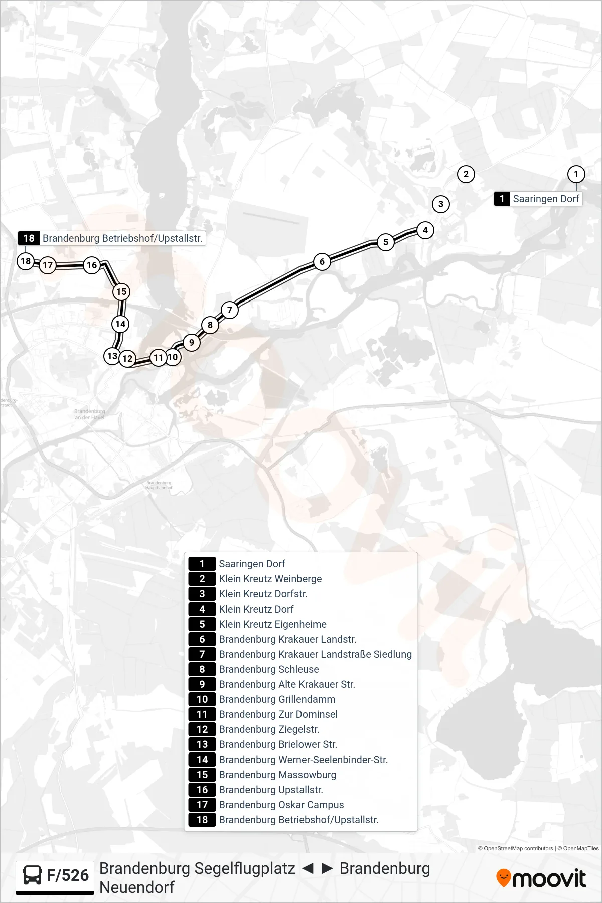 F/526 bus Line (Brandenburg Betriebshof/Upstallstr.) route and stops on a map