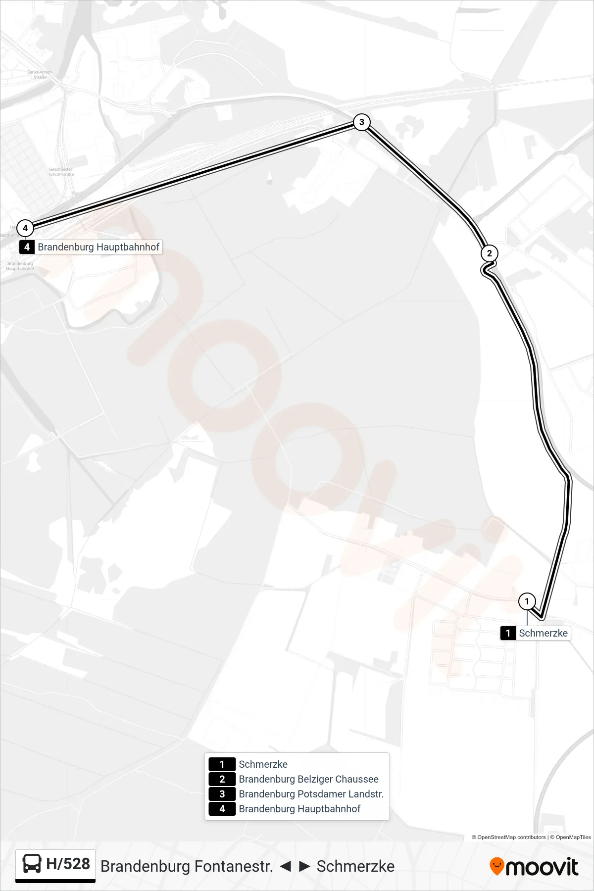 Linie H/528 (Bus) Richtung Brandenburg Hauptbahnhof: Route und Haltestellen auf der Karte
