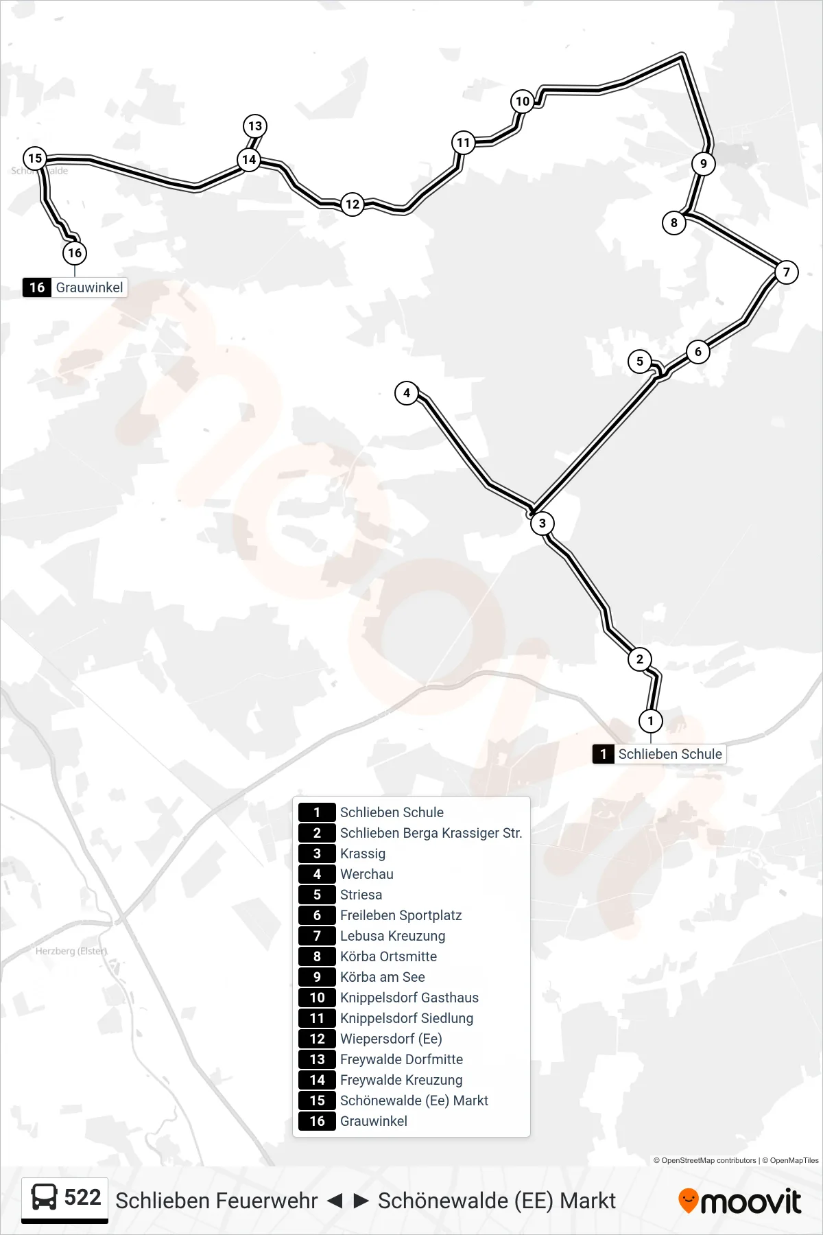 Linie 522 (Bus) Richtung Grauwinkel: Route und Haltestellen auf der Karte