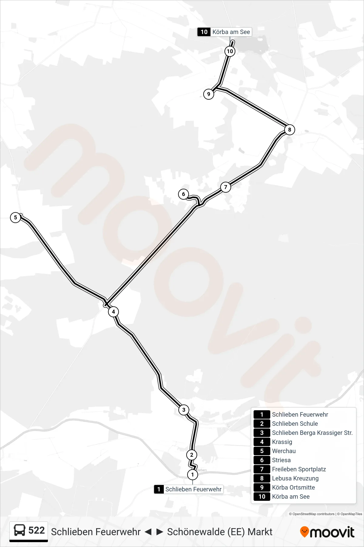 Linie 522 (Bus) Richtung Körba am See: Route und Haltestellen auf der Karte