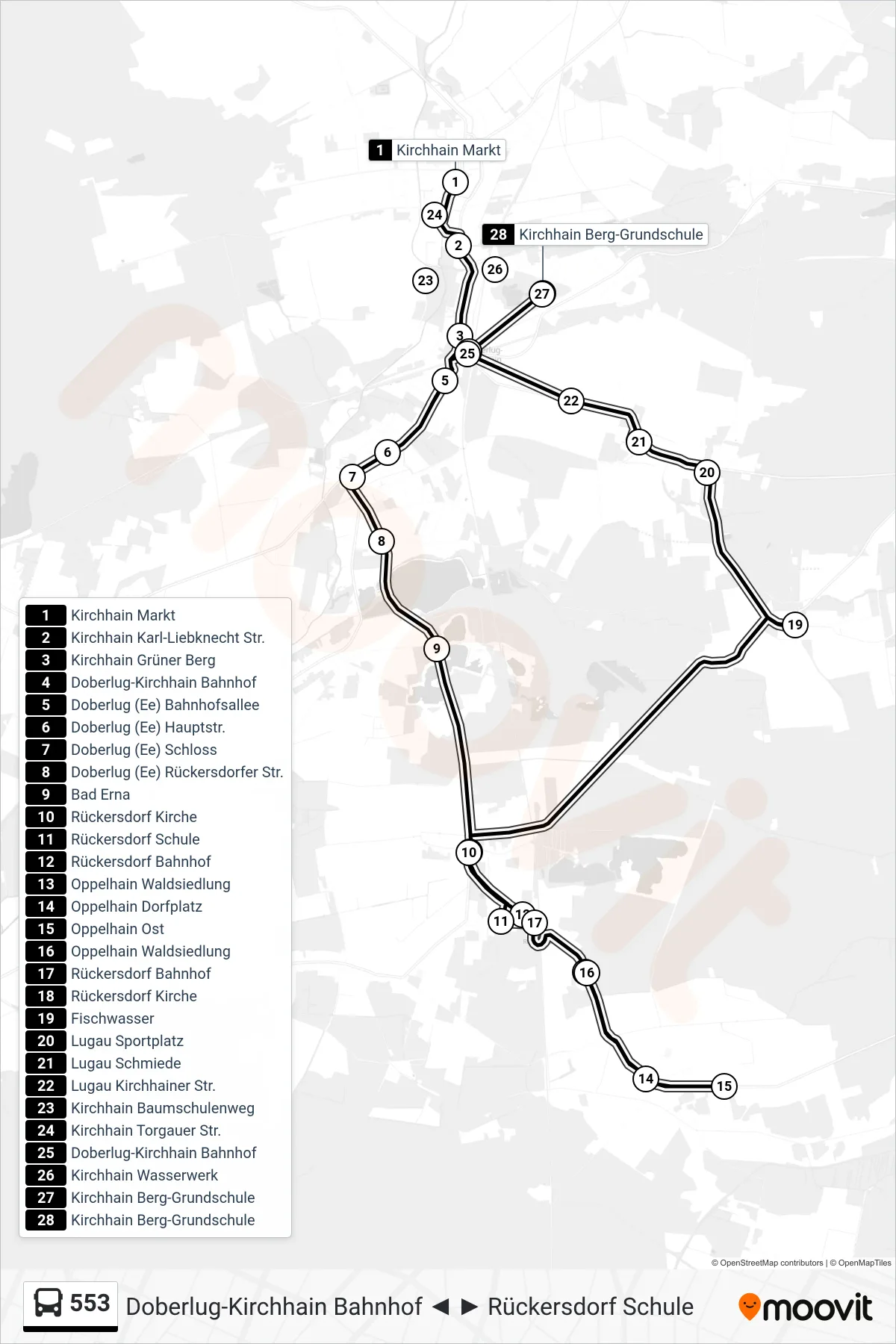 Linie 553 (Bus) Richtung Kirchhain Berg-Grundschule: Route und Haltestellen auf der Karte