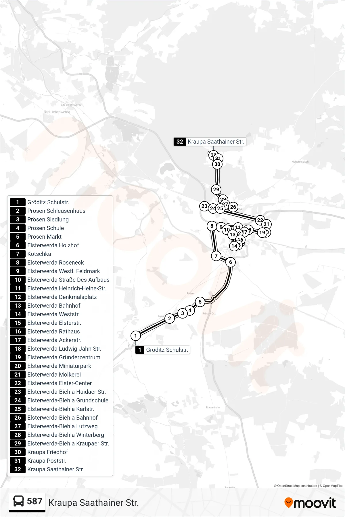 Linie 587 (Bus) Richtung Kraupa Saathainer Str.: Route und Haltestellen auf der Karte