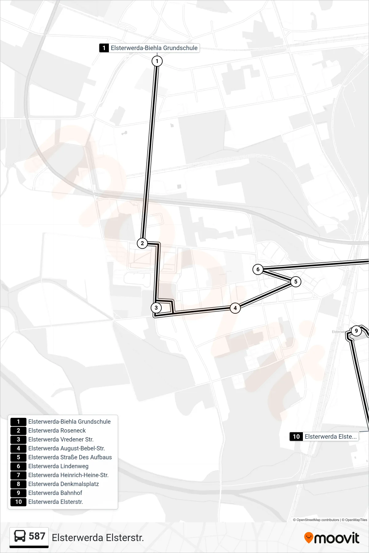 587 bus Line (Elsterwerda Elsterstr.) route and stops on a map