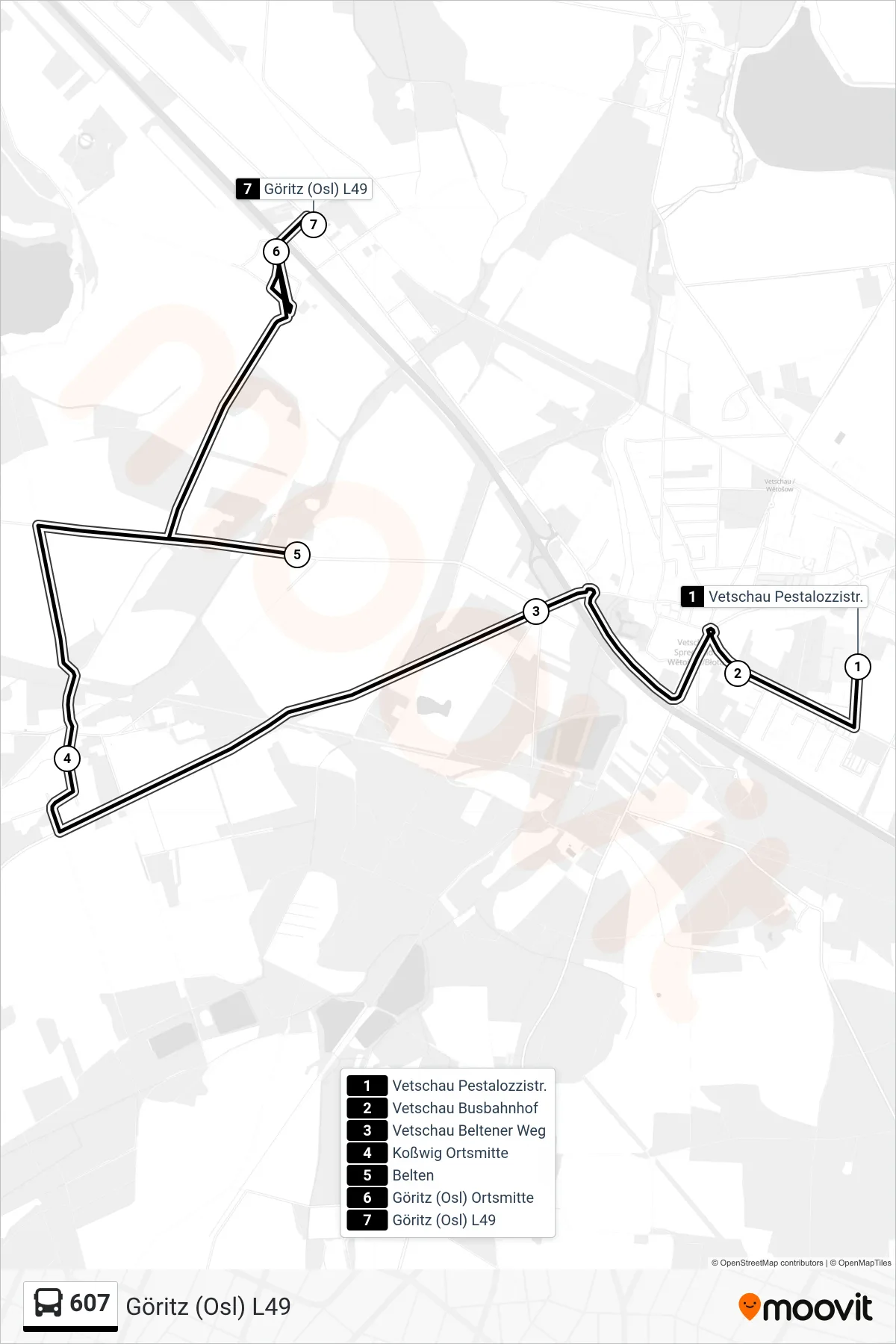 Linie 607 (Bus) Richtung Göritz (Osl) L49: Route und Haltestellen auf der Karte