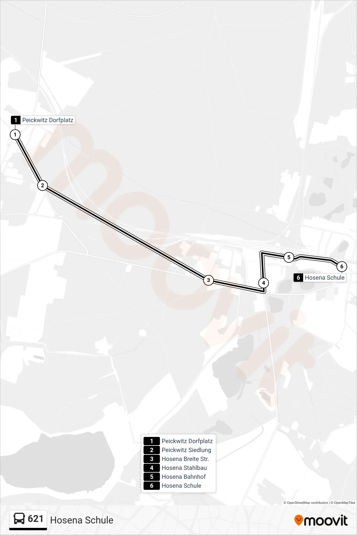 Linie 621 (Bus) Richtung Hosena Schule: Route und Haltestellen auf der Karte