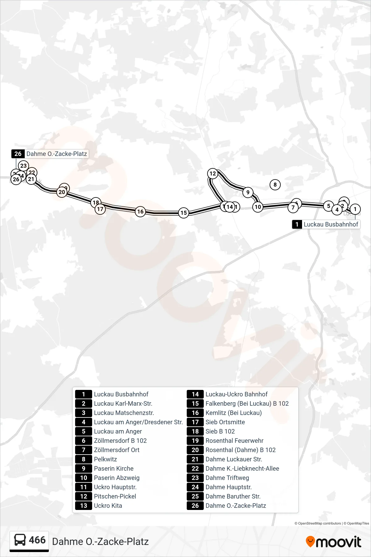 Linie 466 (Bus) Richtung Dahme O.-Zacke-Platz: Route und Haltestellen auf der Karte