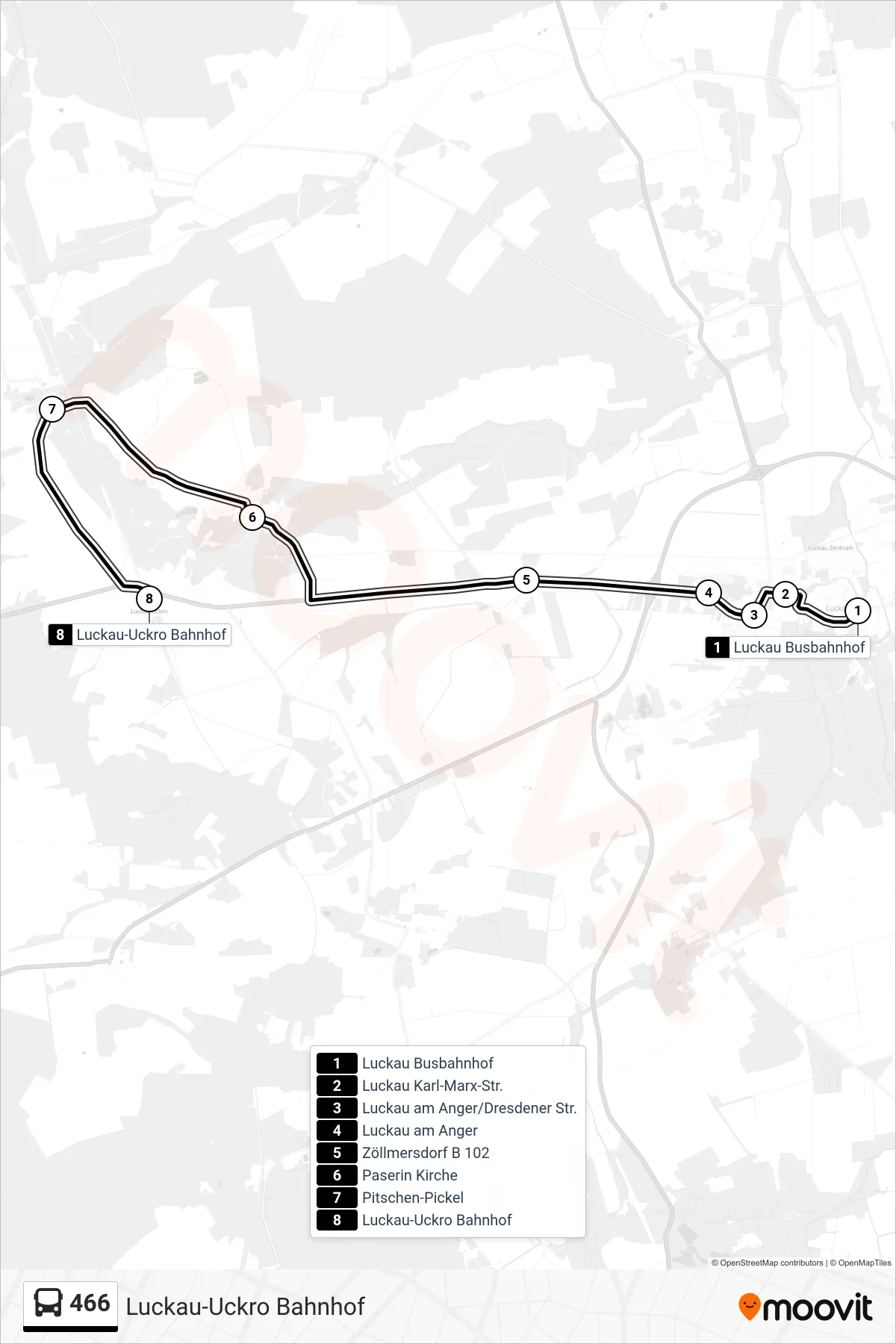 Linie 466 (Bus) Richtung Luckau-Uckro Bahnhof: Route und Haltestellen auf der Karte