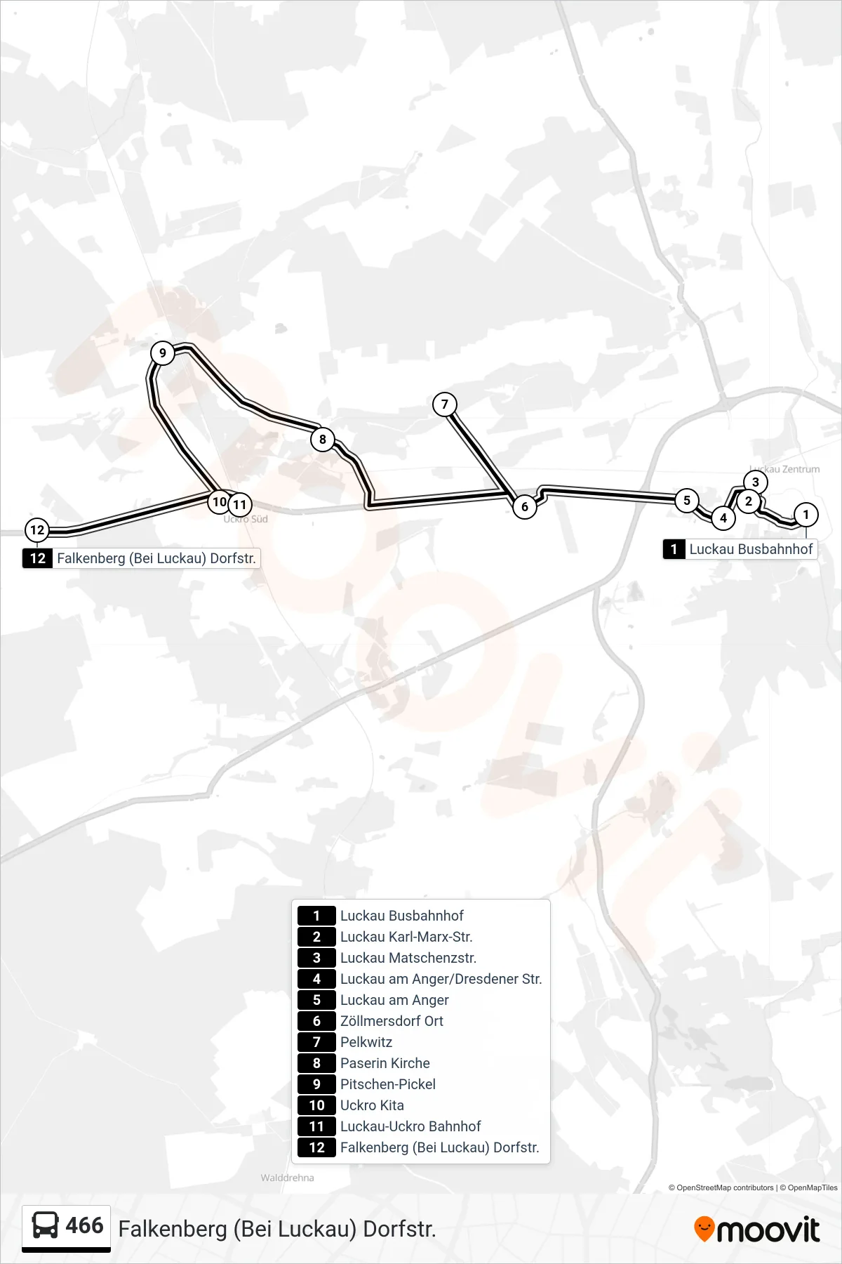 466 bus Line (Falkenberg (Bei Luckau) Dorfstr.) route and stops on a map